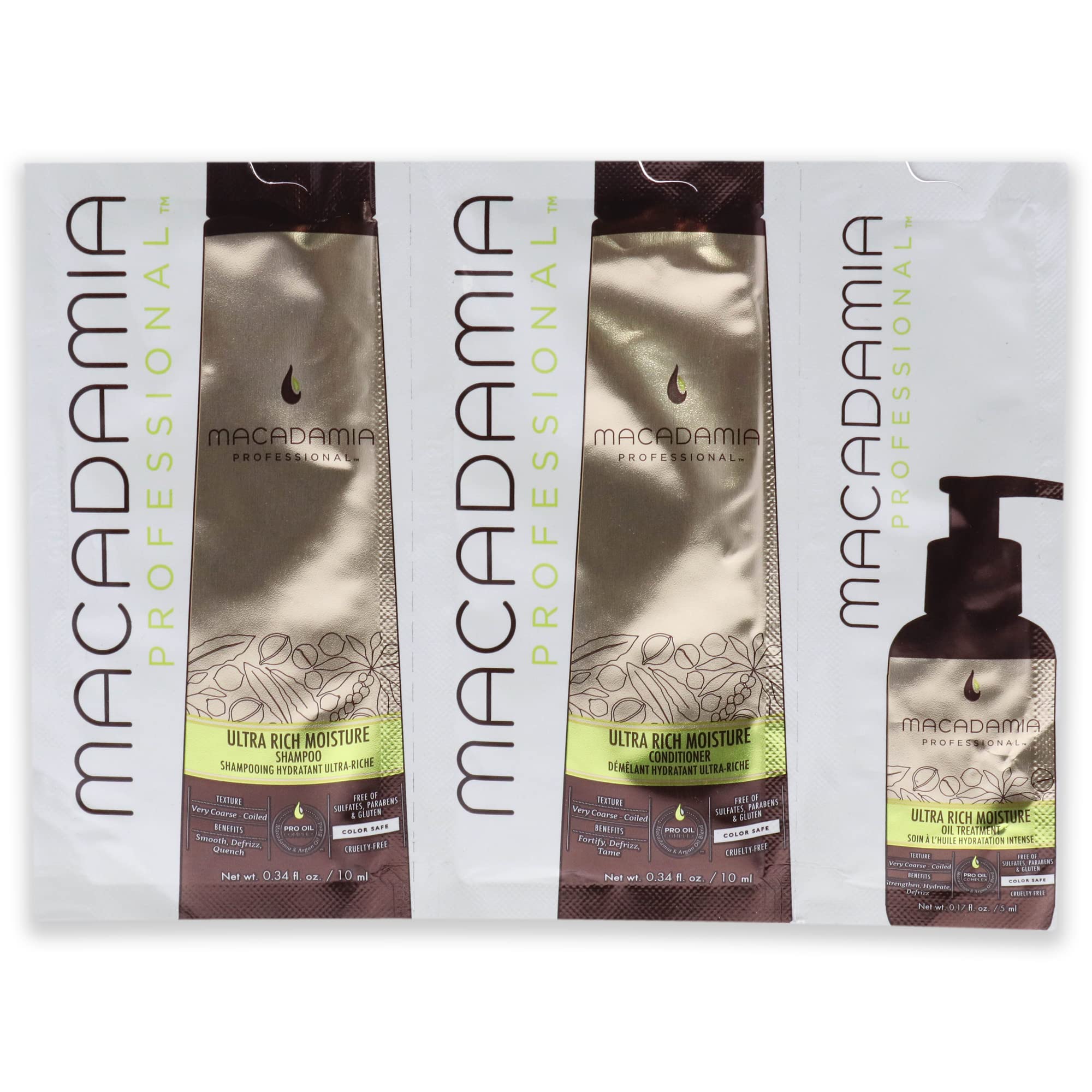 Professional Ultra Rich Moisture Set By Macadamia Oil For Unisex - 3 Pc Kit 0.34Oz Shampoo, 0.34Oz Conditioner, 0.17Oz Oil Treat