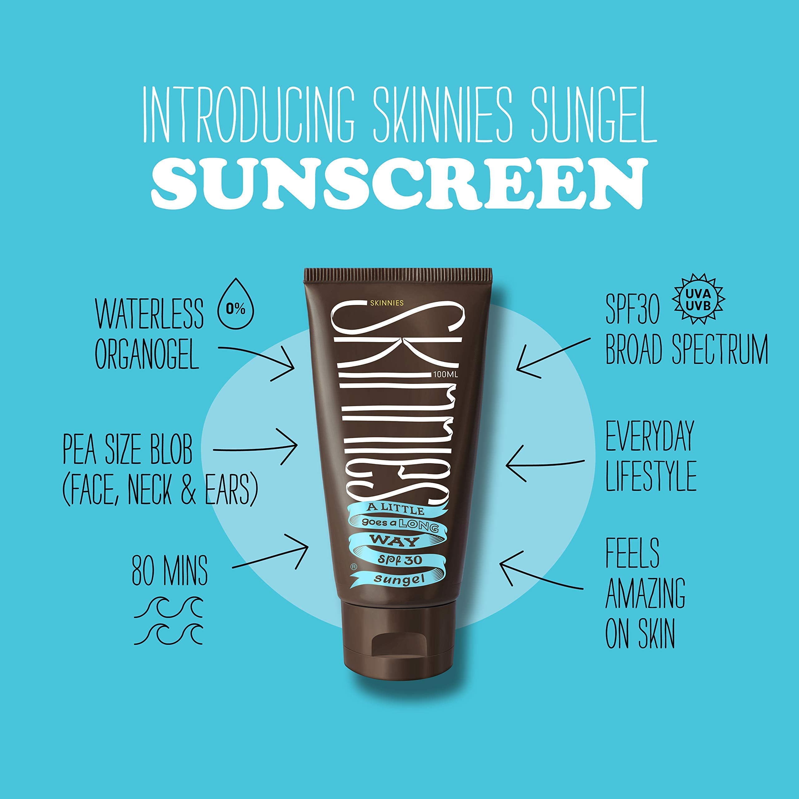 Skinnies Sungel Spf30 Eco Sunscreen, 3.4Oz Uva Uvb, Not Diluted With Water, Reef Safe, Vegan, Use Pea Size Blob