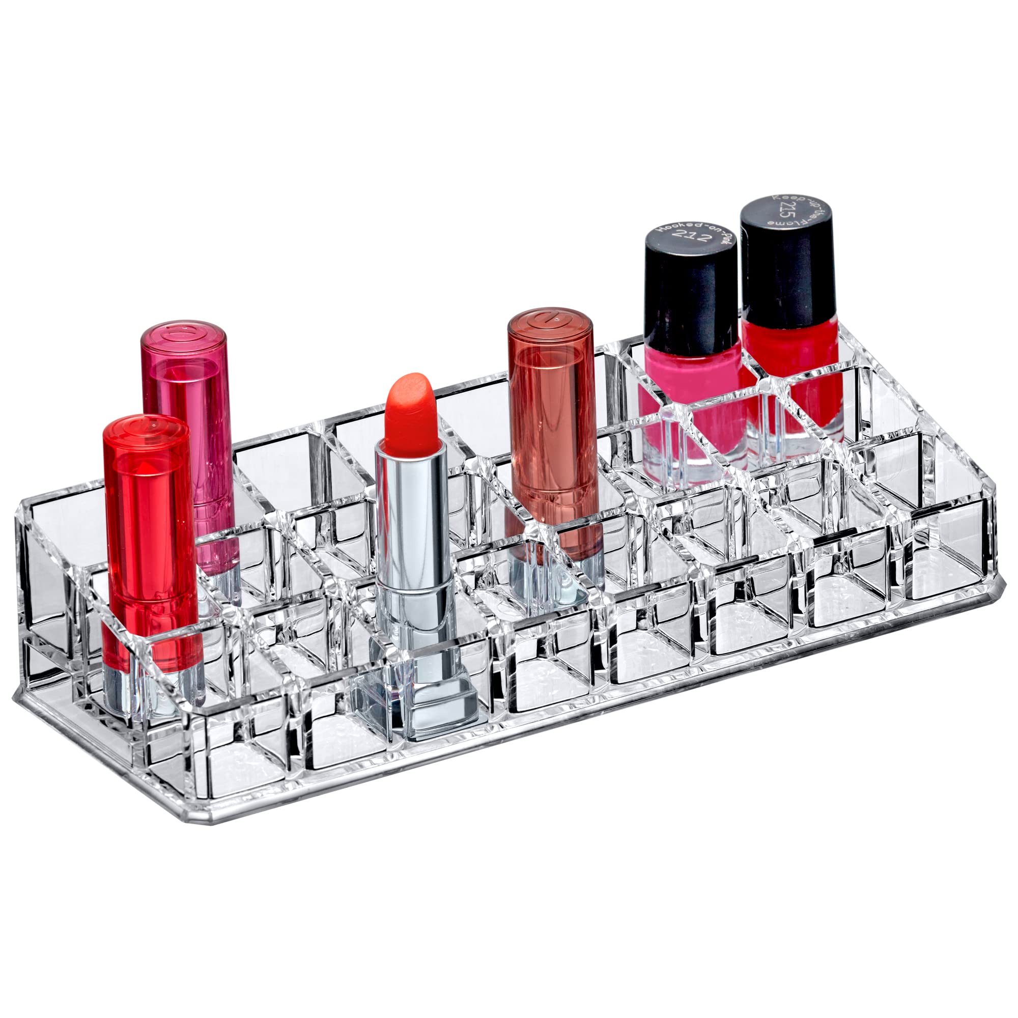Amazing Abby - Glamour - 24-Slot Acrylic Lipstick Organizer, Lipstick Holder, Lip Gloss Organizer, Cosmetic Storage Display, Per