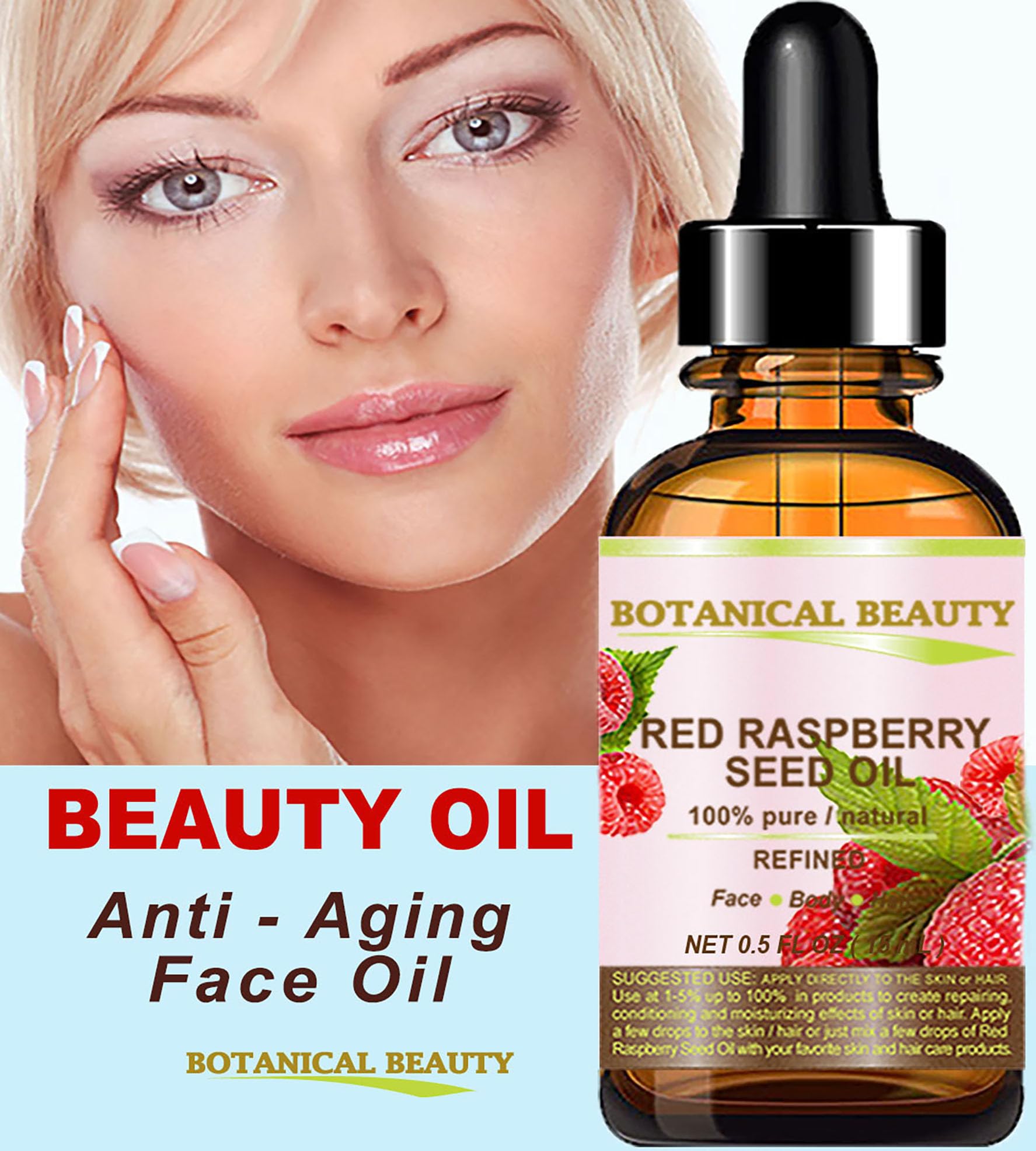 Red Raspberry Seed Oil. 100% Pure/Natural/Undiluted/Refined Cold Pressed Carrier Oil. 0.5 Fl.Oz.-15 Ml. For Skin, Hair, Lip And
