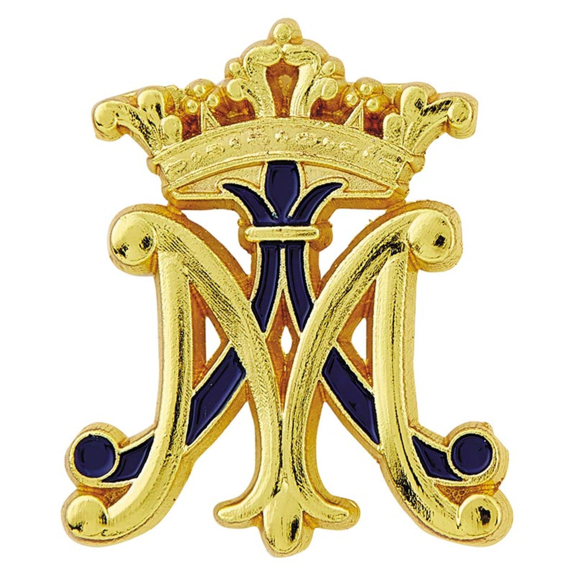 Ave Maria Lapel Pin, Gold Plate with Blue Enamel Brooch, Catholic Jewelry Gifts, 1? Inches