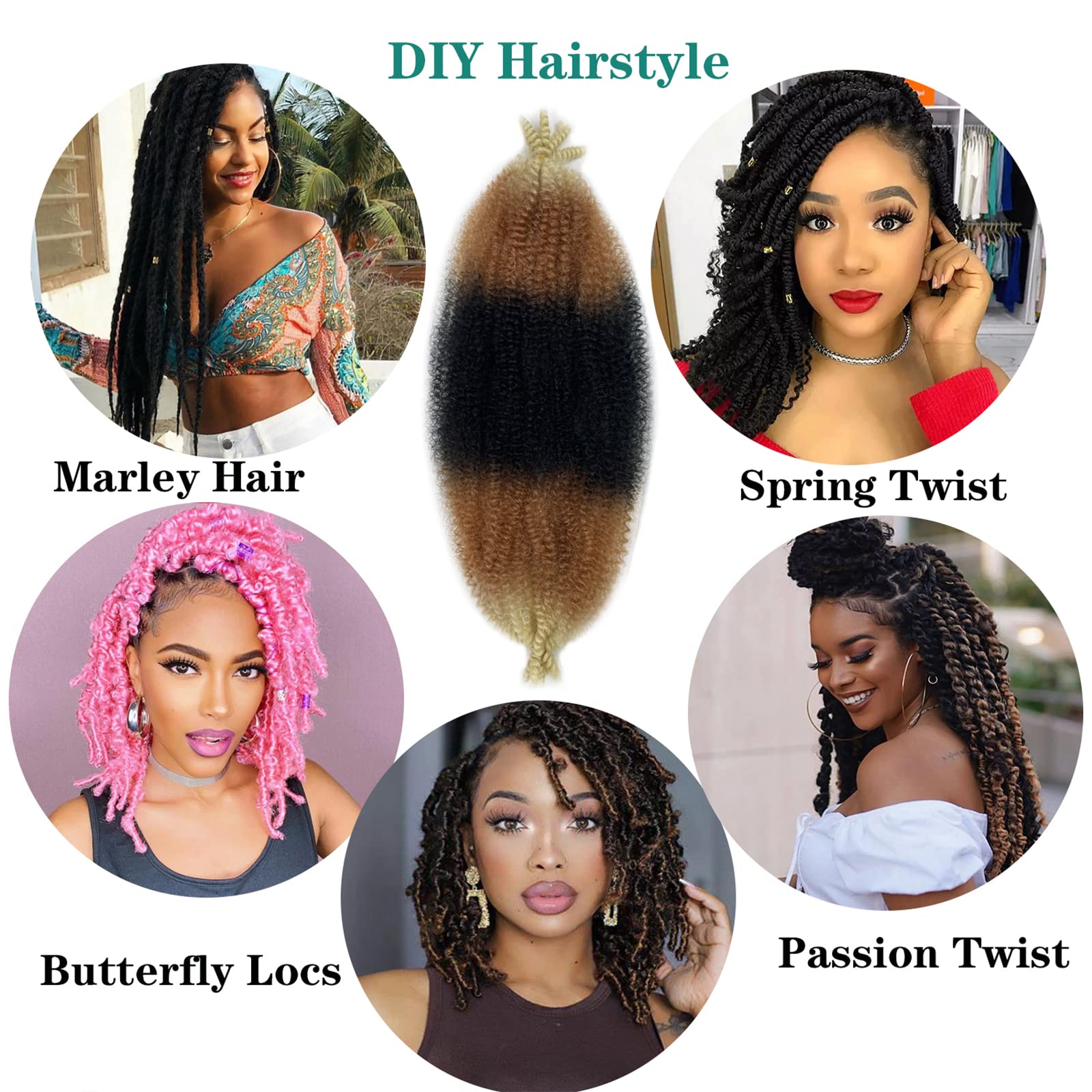 Paraglame Marley Hair 16 Inch Springy Afro Twist Hair 3 Tones Ombre Marley Twist Braiding Hair, Wrapping Hair for Soft Locs Synt