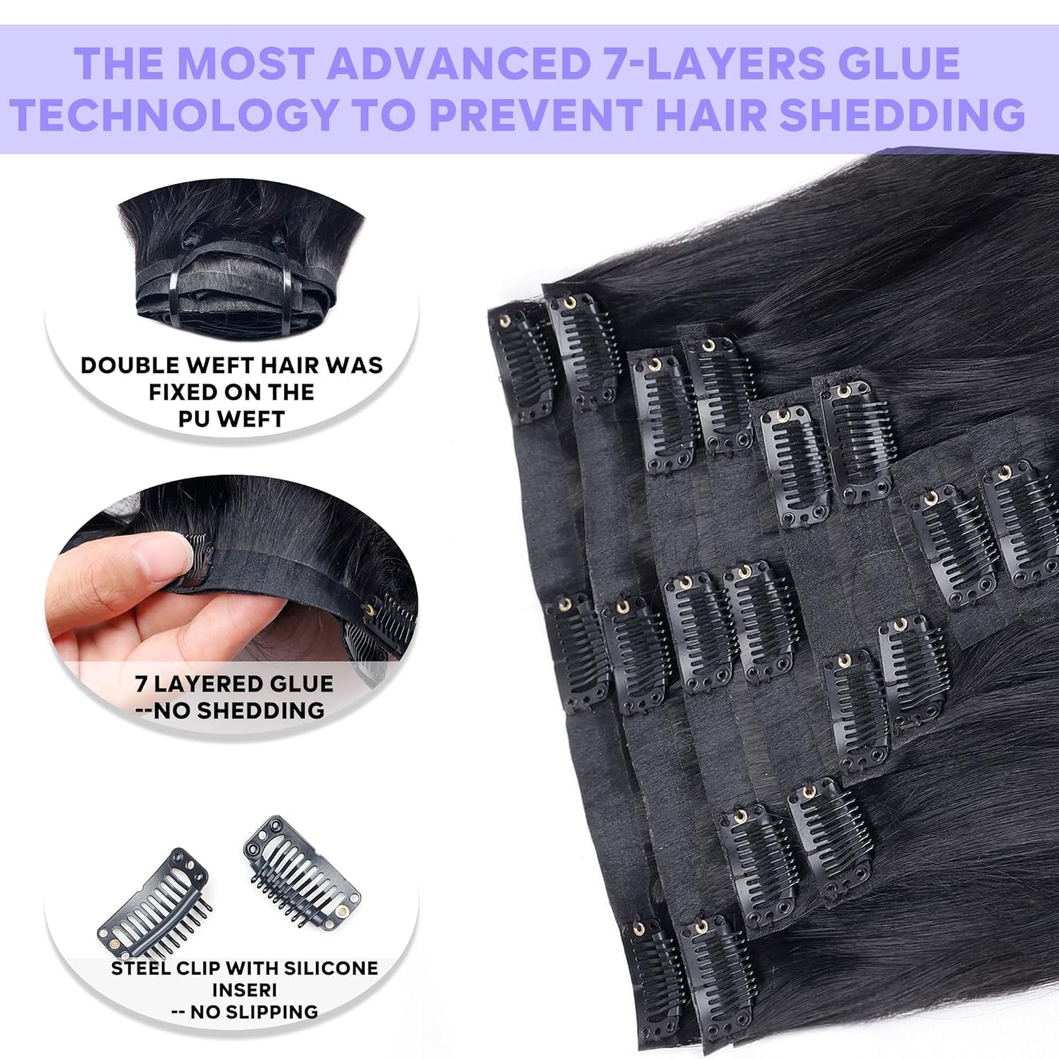 Pobokix Seamless Clip In Hair Extensions Real Human Hair Straight Brazilian Human Hair Clip In Extensions 8Pcs Pu Clip In Remy H