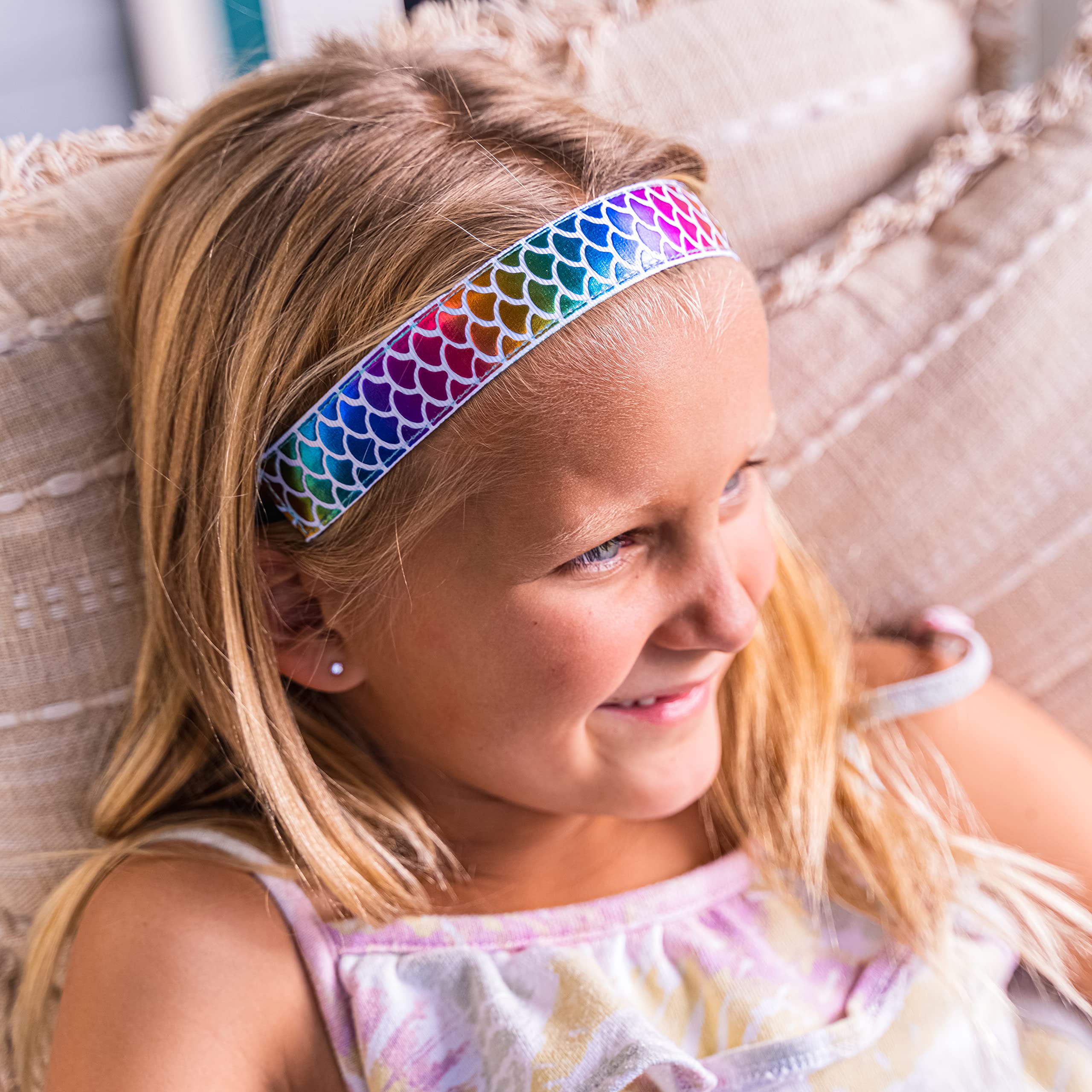 Frog Sac 6 Mermaid Elastic Headbands For Girls, Adjustable Non Slip Headband Hair Accessories For Kids, Stretch No Slip Head Ban