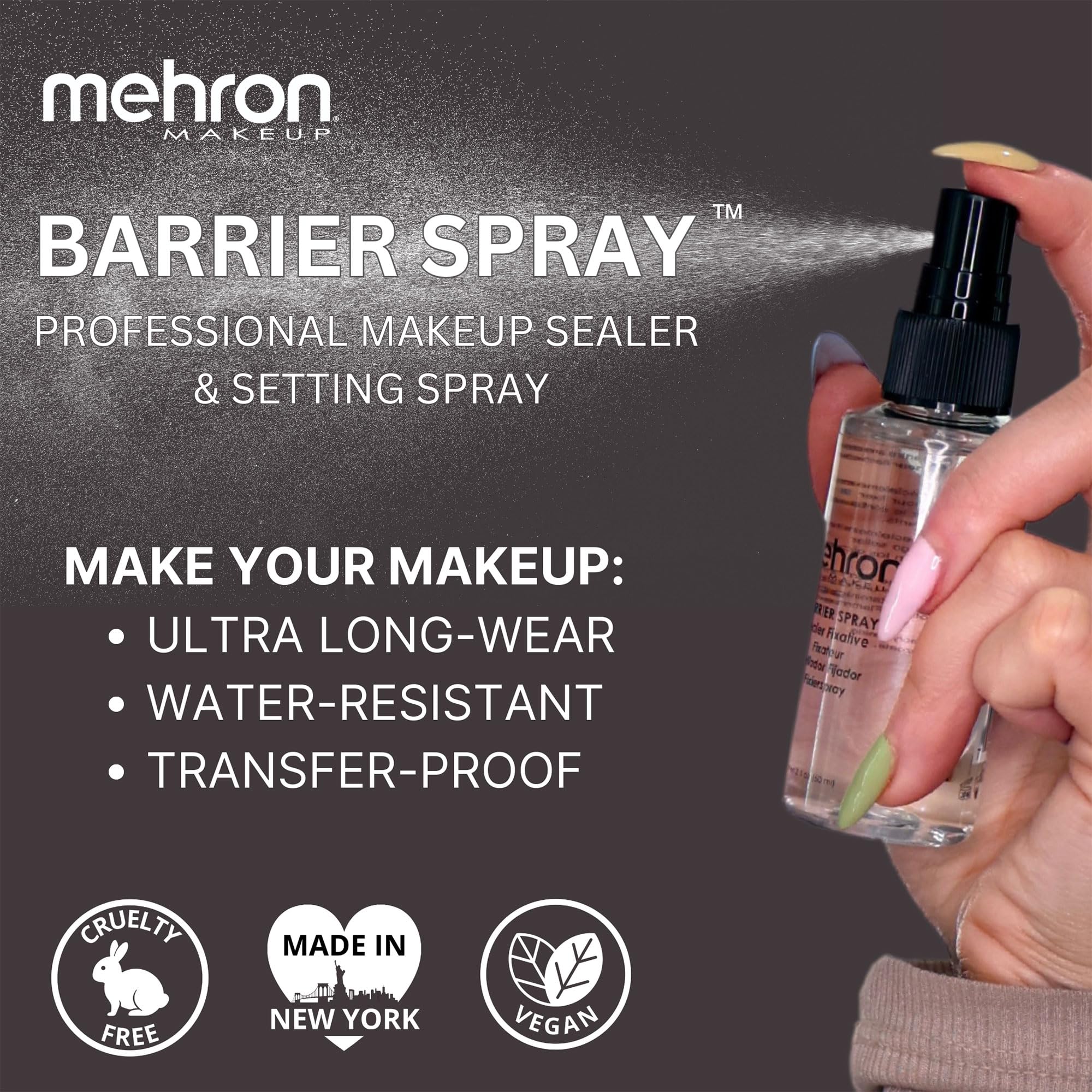 Mehron Makeup Barrier Spray | Setting Spray For Makeup | Makeup Setting Spray For Face 2 Fl Oz (60 Ml)