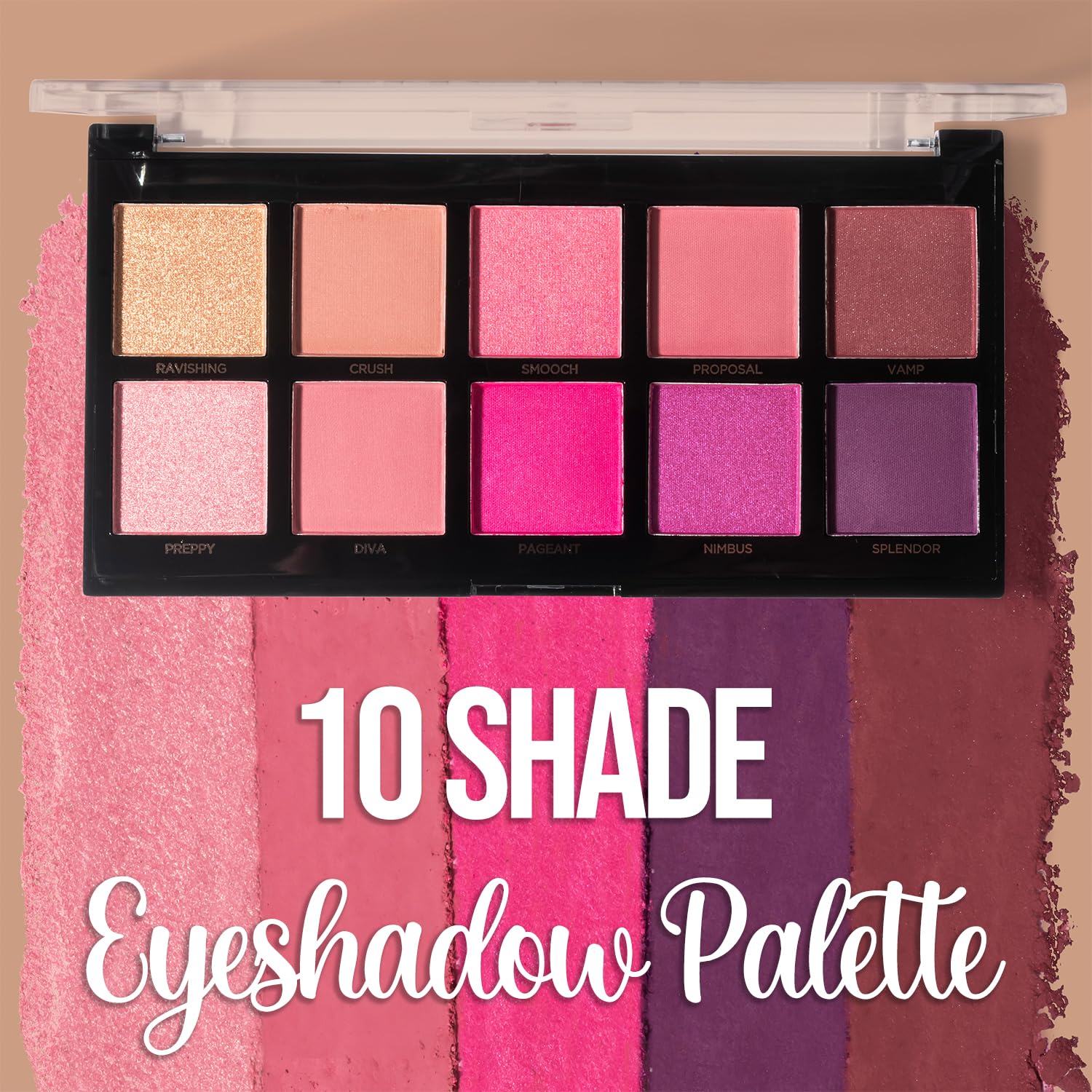 Profusion Cosmetics Fuchsia 10 Shades Eyeshadow Palette - Highly Pigmented, Long-Wearing, Blendable Colour Payoff, Easy to Blend