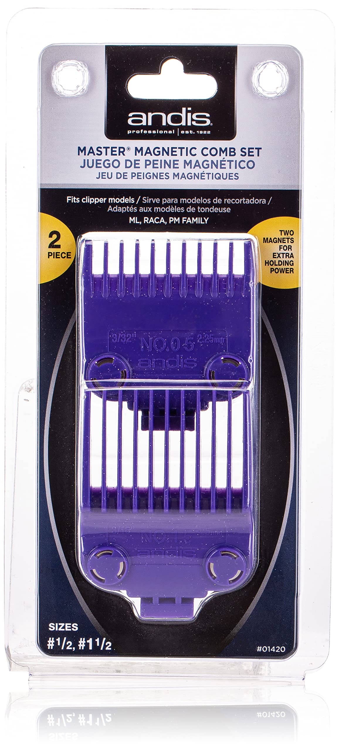 Andis 01420 Master Clipper Magnetic Comb Set - Crafted For Long-Lasting Performance - Dual Pack Sizes 0.5 & 1.5 And Fit With Ml