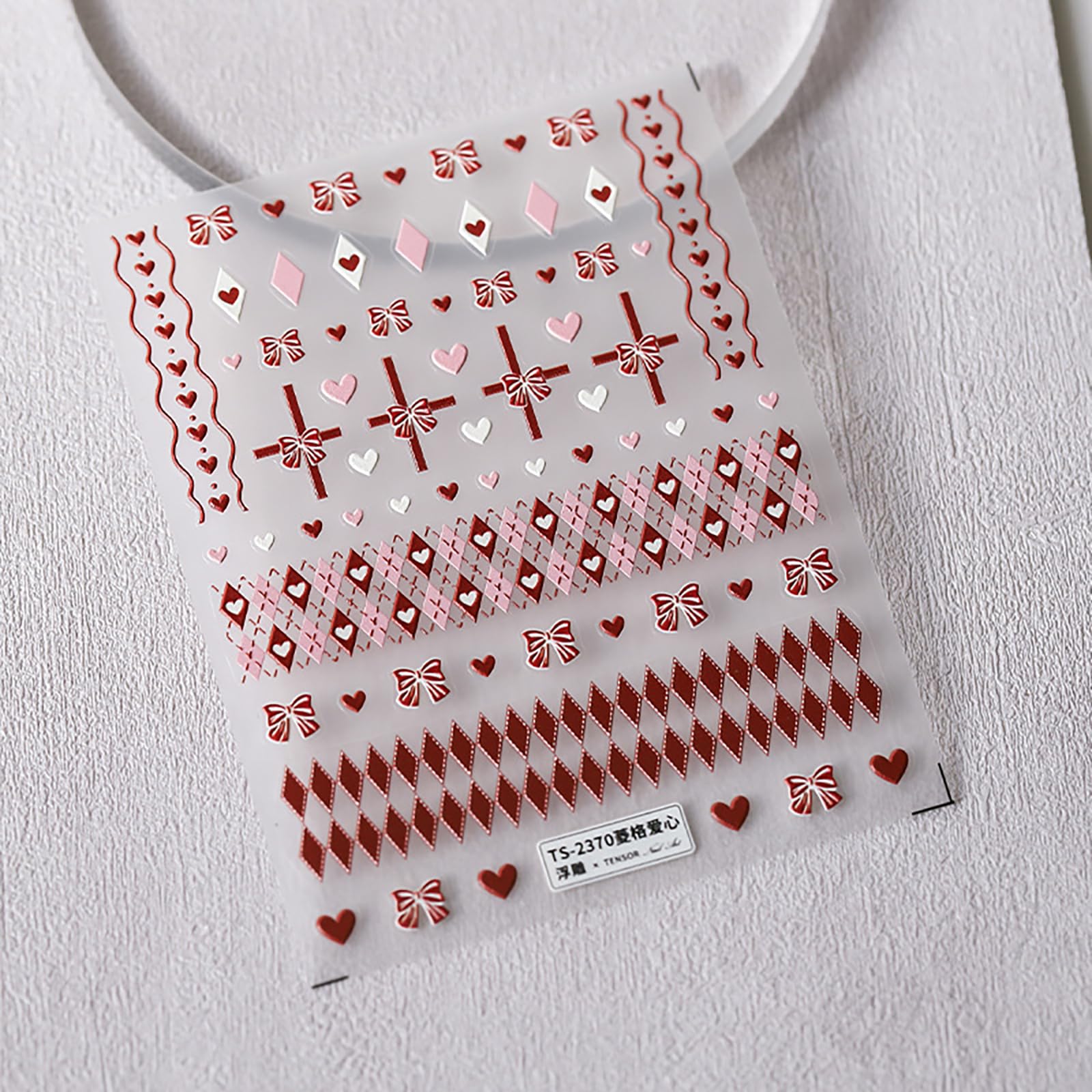 Bow Valentine'S Day Nail Art Stickers Decals 5D White Red Heart Nail Stickers Exquisite Red Heart Design Valentine'S Day Nail De