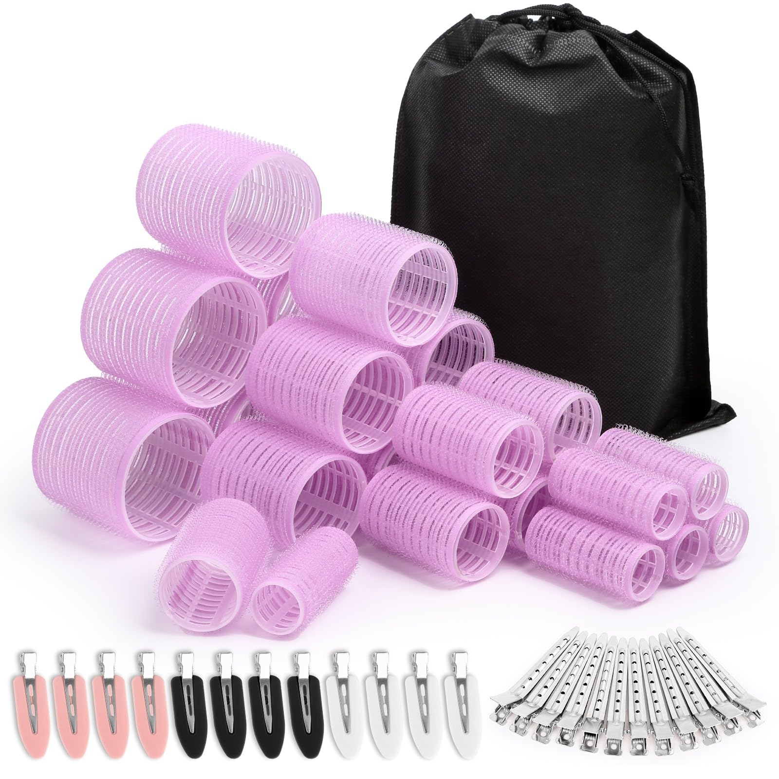 Rollers Hair Curlers Set of 48 with 24 Curlers (6 Jumbo, 6 Large, 6 Medium, 6 Small) and 24 Clips for Long, Medium, Short Hair (