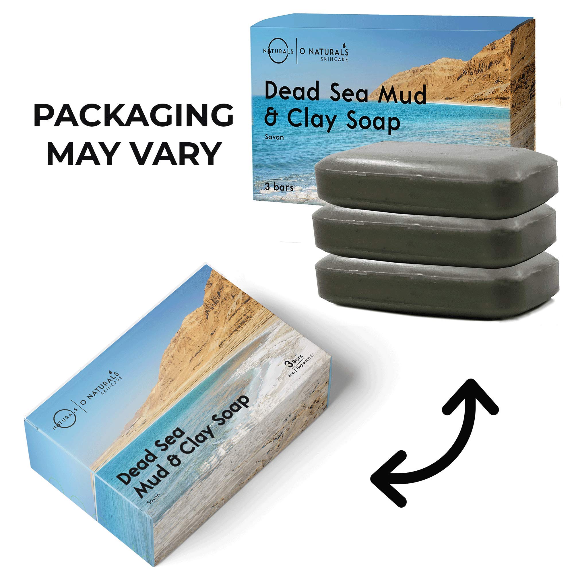 O Naturals 3PCS Dead Sea Salt Mud & Clay Natural Bar Soap - Helps Acne Prone Skin - Scalp Exfoliator - Organic & Vegan Dead Sea
