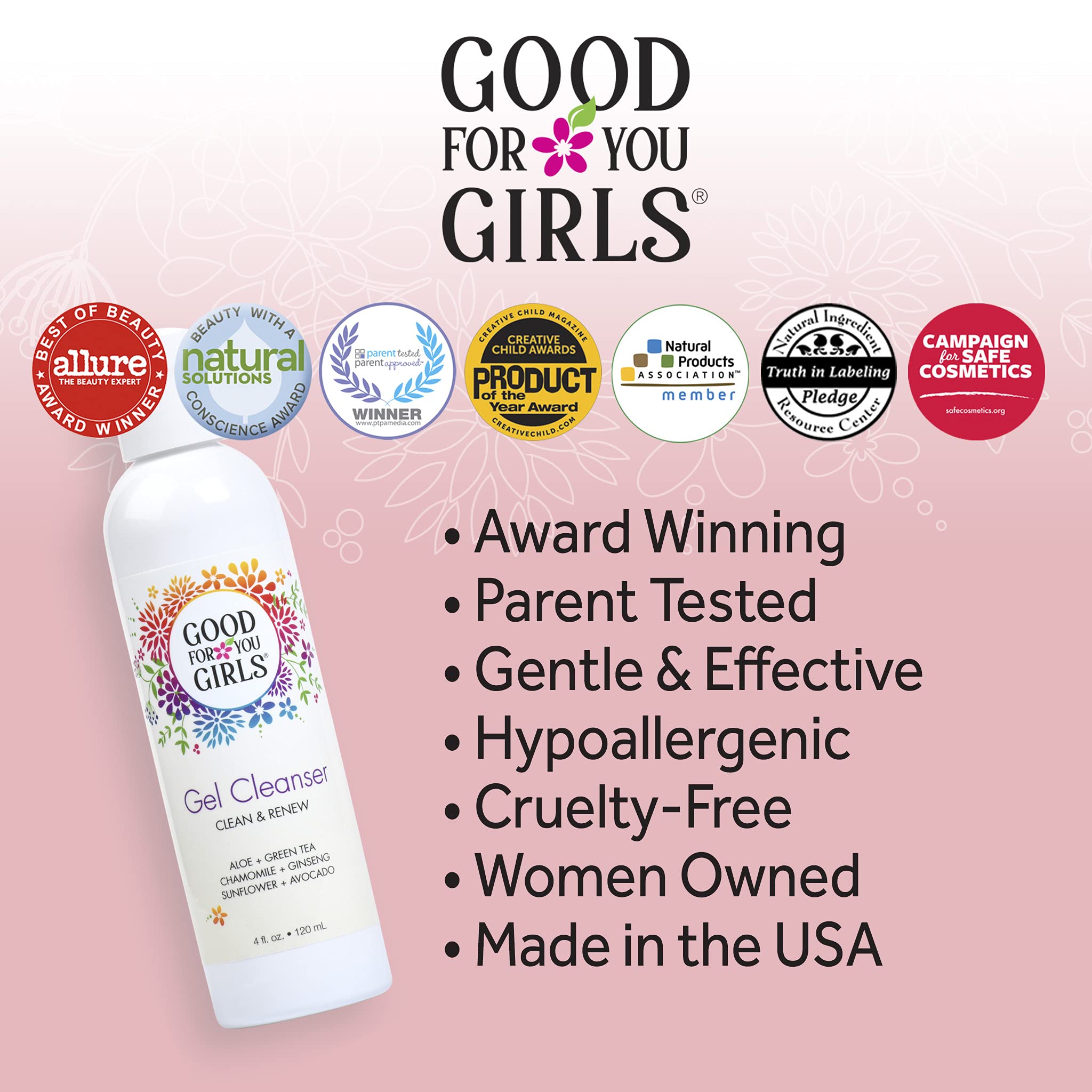 Good For You Girls 2 Pack Gel Facial Cleanser, Natural With Aloe, Chamomile, Green Tea, Ginseng, Vitamin E, Ph Balanced, Vegan,
