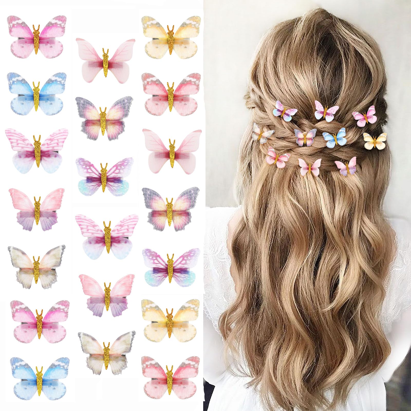 Paderison 20Pcs Butterfly Hair Clips for Kids Moving Glitter Butterfly Clips Fairy Accessories for Women Butterfly Hair Accessor