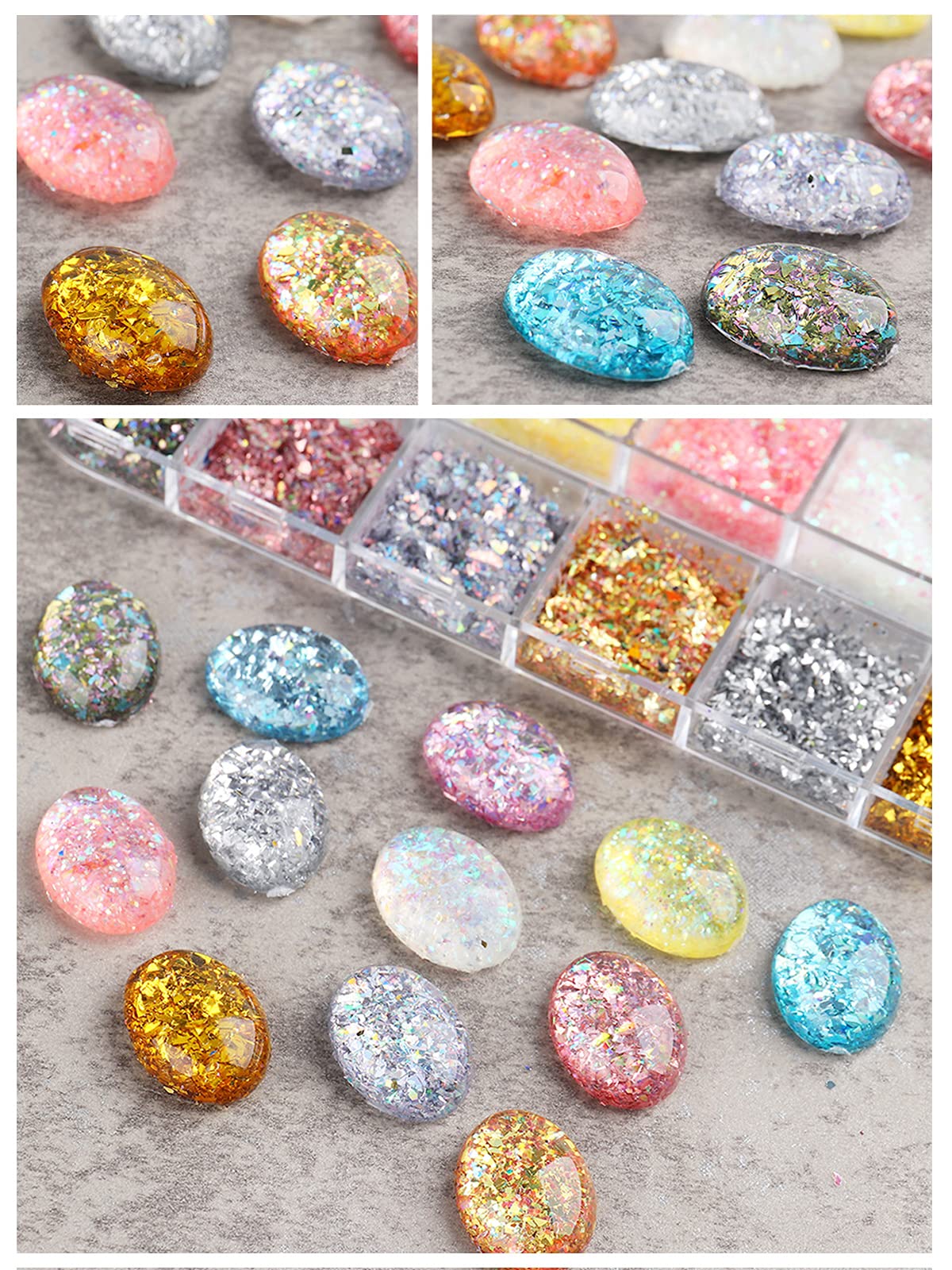 24 Grid Holographic Nail Art Foil Flakes, Ebanku Nail Foil Flakes Glitter Nail Sequins Confetti Gold Silver Irregular Glitter Mi