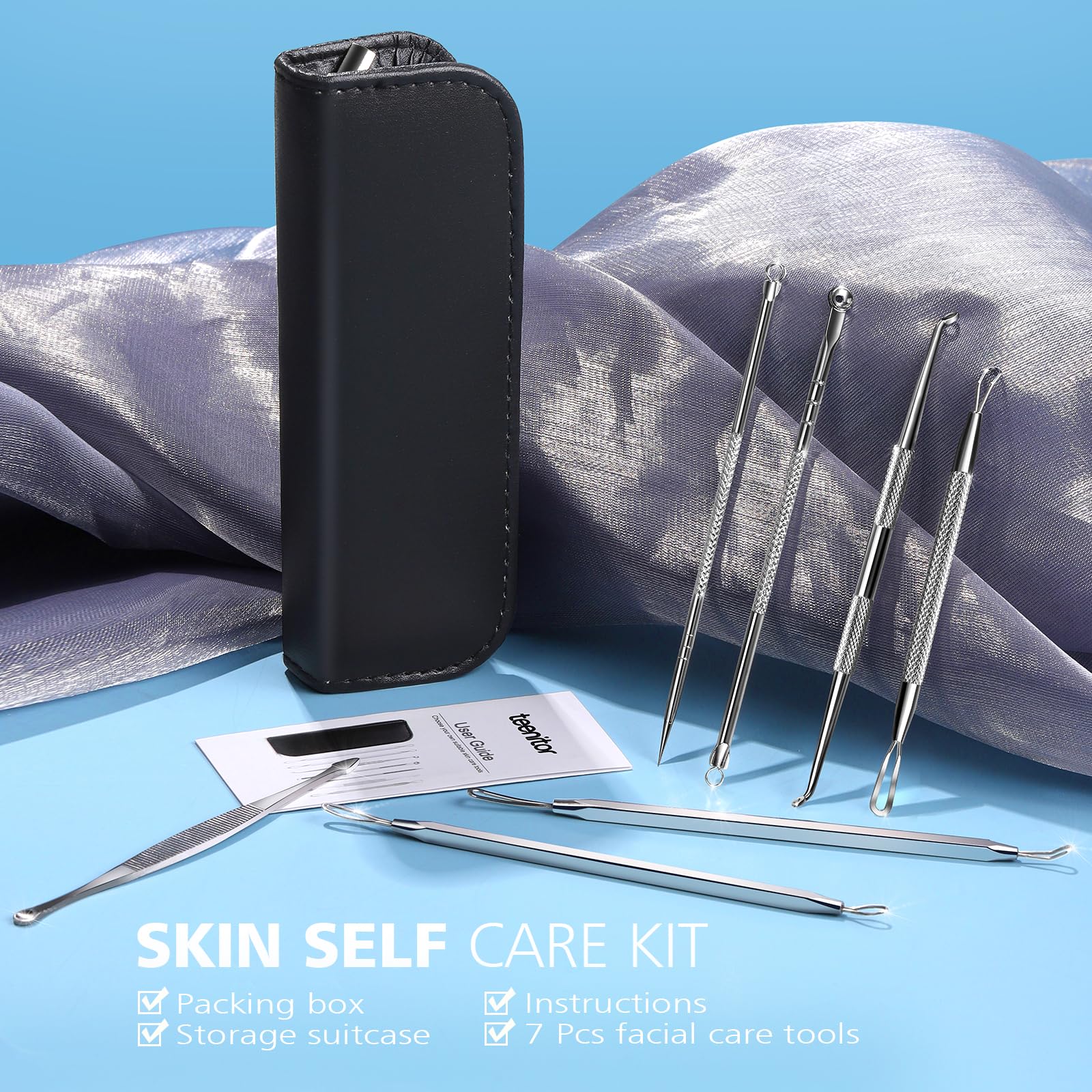 Teenitor 7 in 1 Pimple Popper Tool Kit - Stainless Steel Blackhead Remover Set, Silver