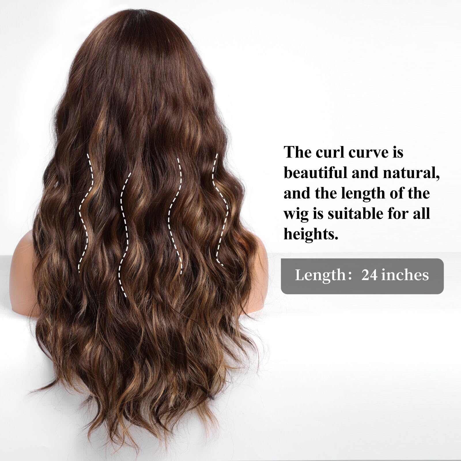 Haircube Brown With Blonde Highlight Wig Long Curly Wig With Bangsnatural Appearance Heat-Resistant Synthetic Wig Suitable For F