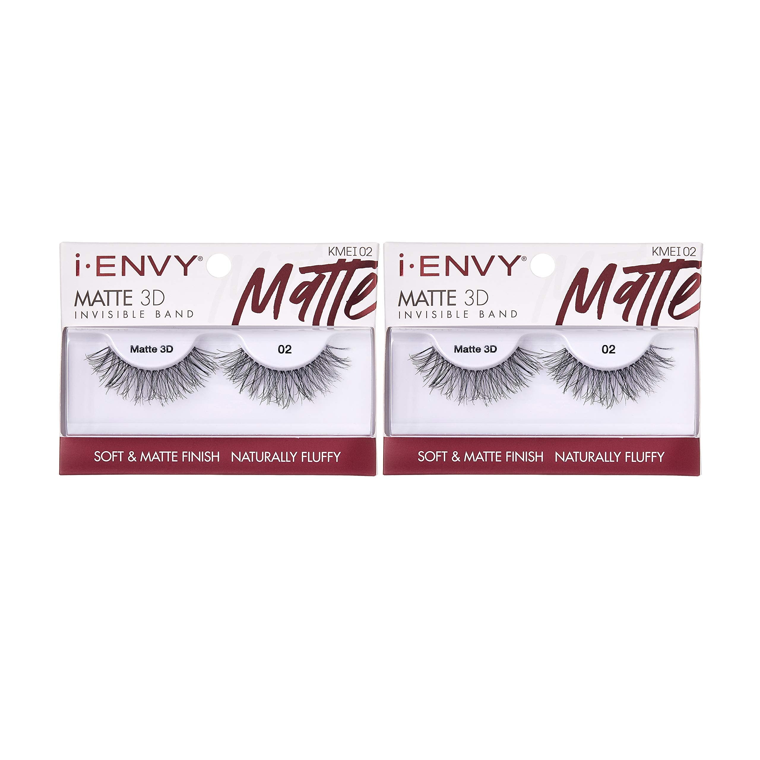 i-Envy 2 Pairs False Eyelashes Matte 3D Collection, Invisible Band, Soft & Matte Finish