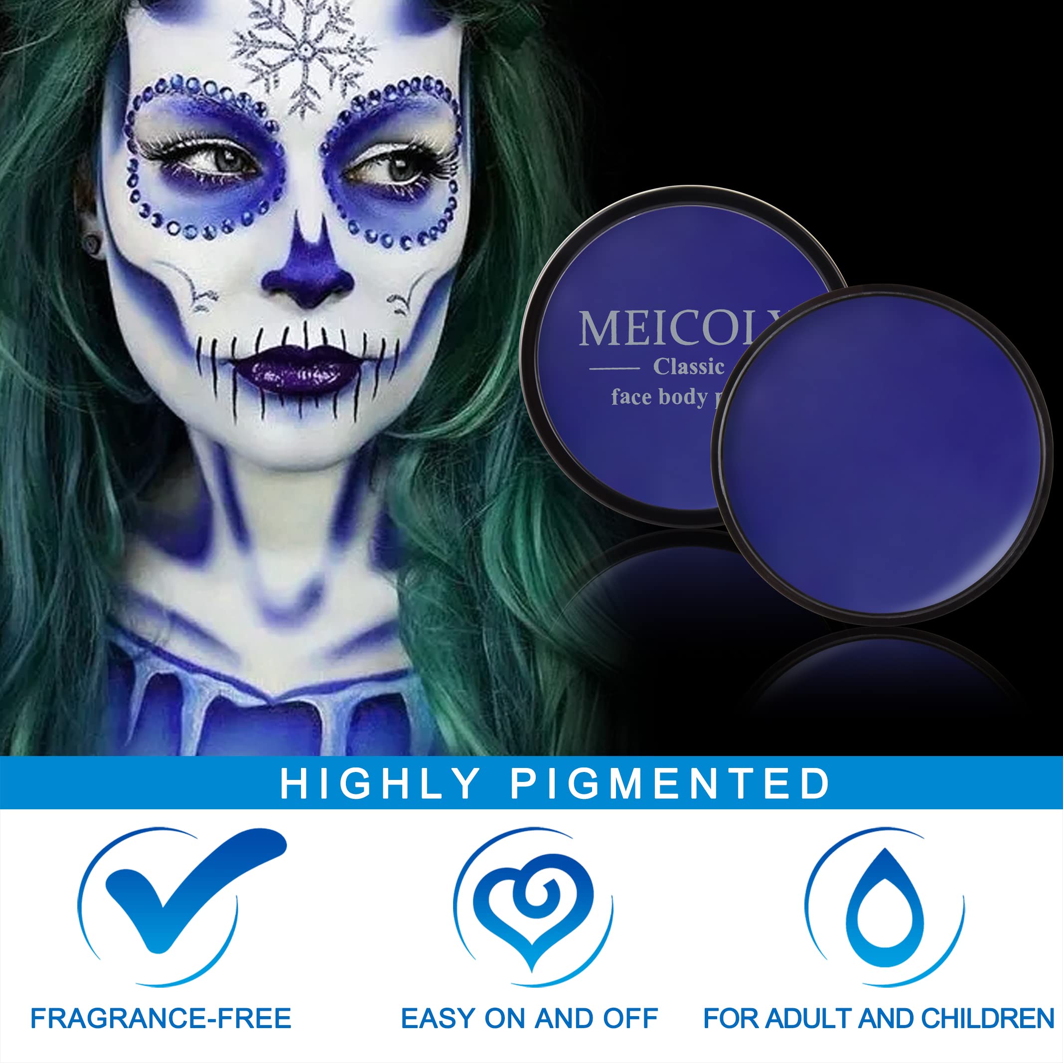MEICOLY Blue Face Body Paint, 30g/1.05oz Water Based Washable Full Body Paint for Adults and Kids, Dark Blue Single Face Paintin