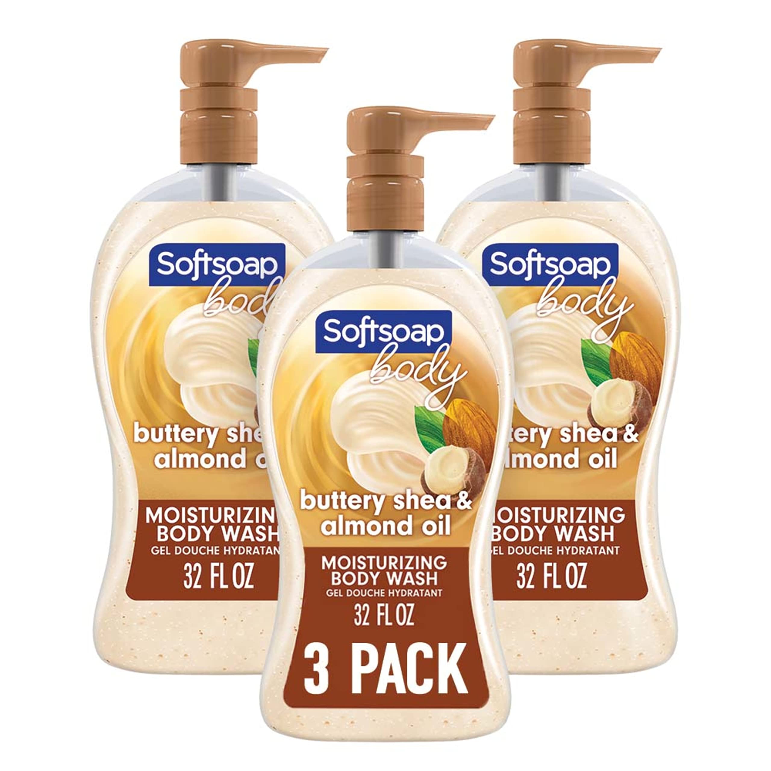 Softsoap Moisturizing Body Wash, Shea & Almond Oil, 32 Ounce Pump, 32 Fl Oz, 3 Packs