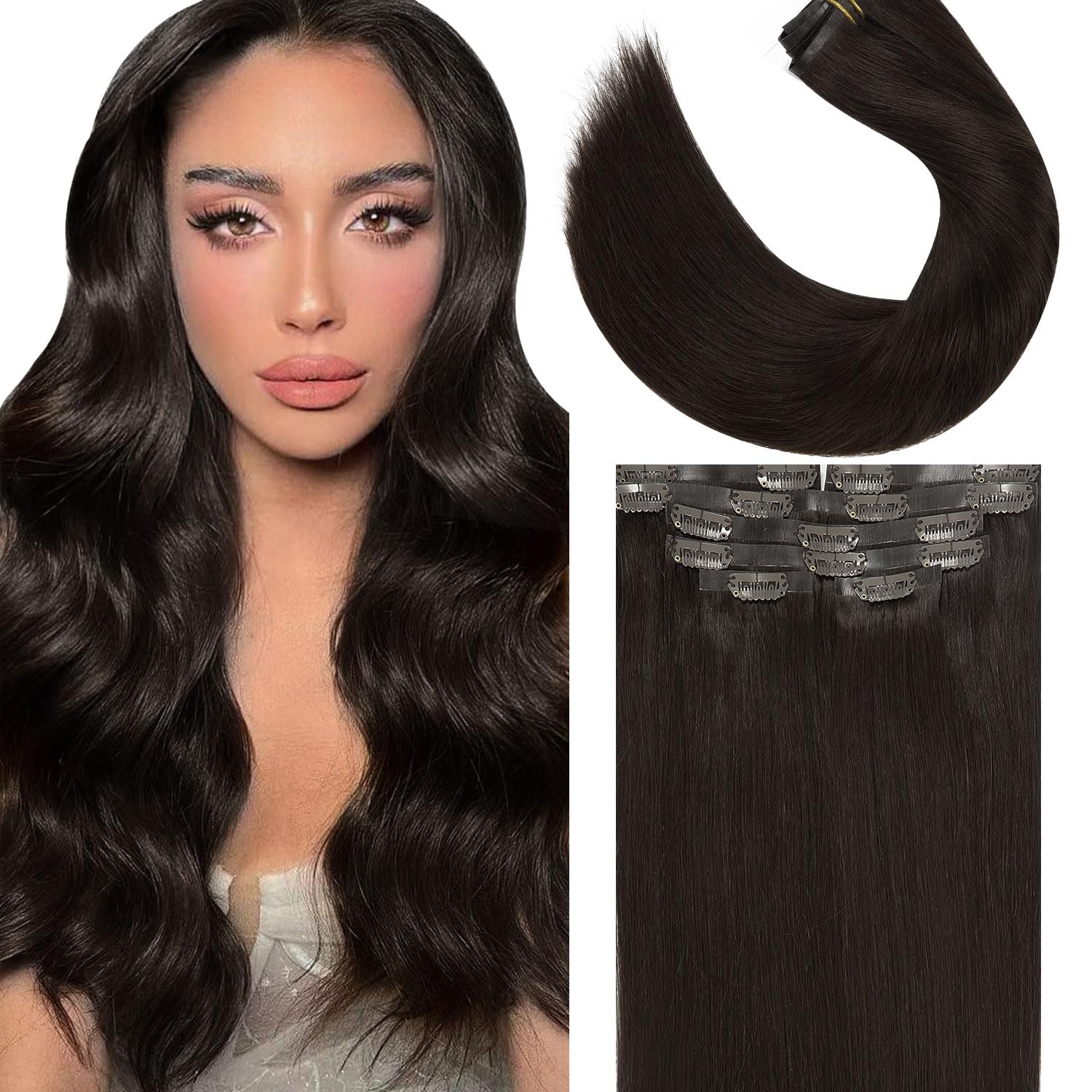 Lacer Hair 20 Inch Human Hair Clip in Extensions Seamless Double Drawn PU Skin Weft Real Hair Extensions Clip in Human Hair Thic