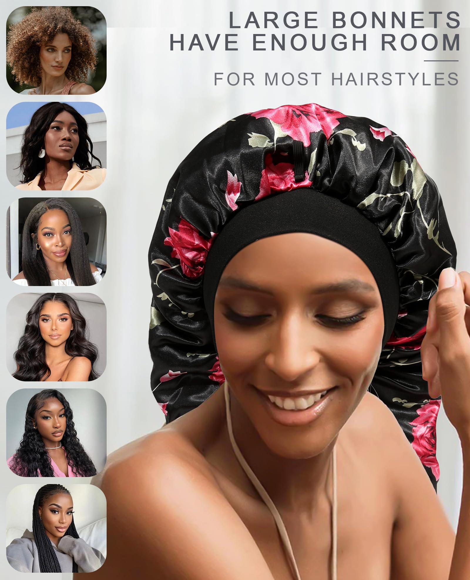 Awaytr Long Satin Braids Bonnet For Women - 2 Layer Silk Bonnet For Braids Elastic Hair Sleeping Cap With Wide Band Nightcap (Fl