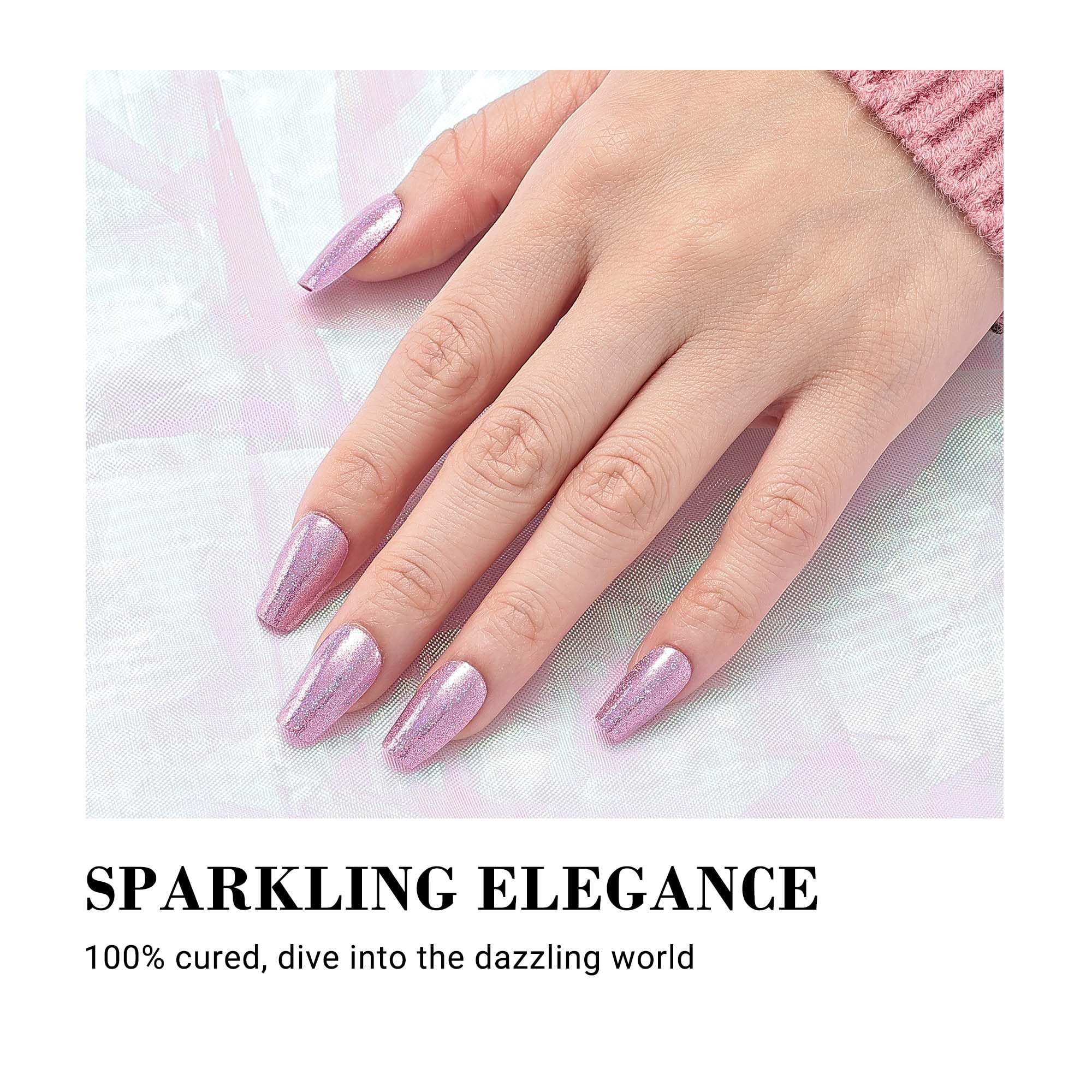 Melodysusie Semi Cured Gel Nail Strips (Purple Glitter)- Works With Any Nail Lamps, Salon-Quality, Long Lasting, Easy To Apply &