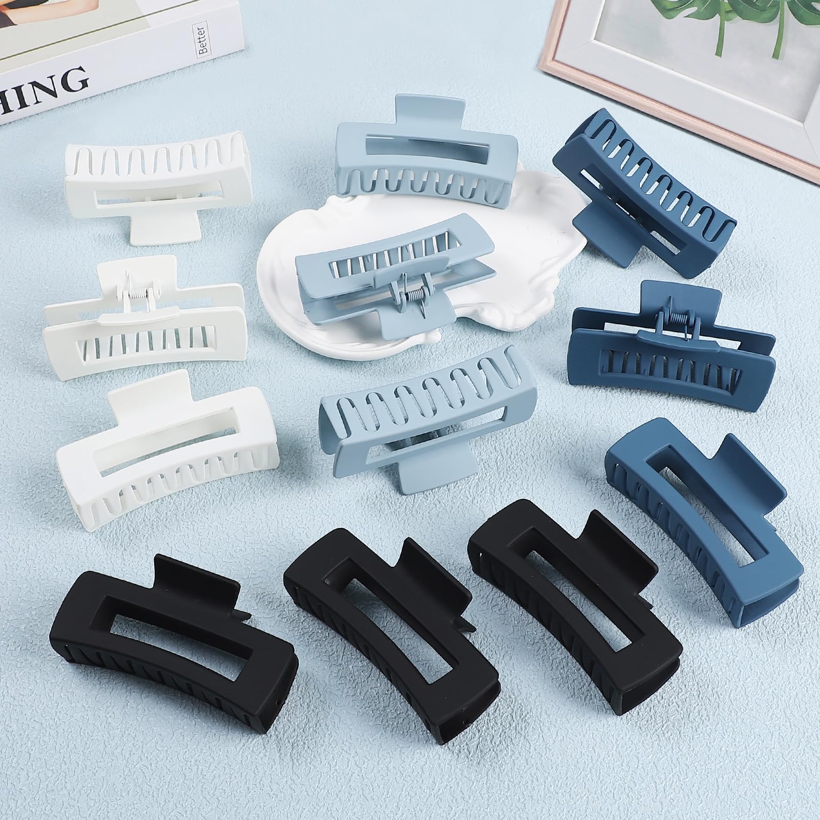 Sisiaipu Hair Clip, 4.1 Inch Large Square Hair Claws Clips 12 Pcs For Thick Hair - Blue, For Women And Girls