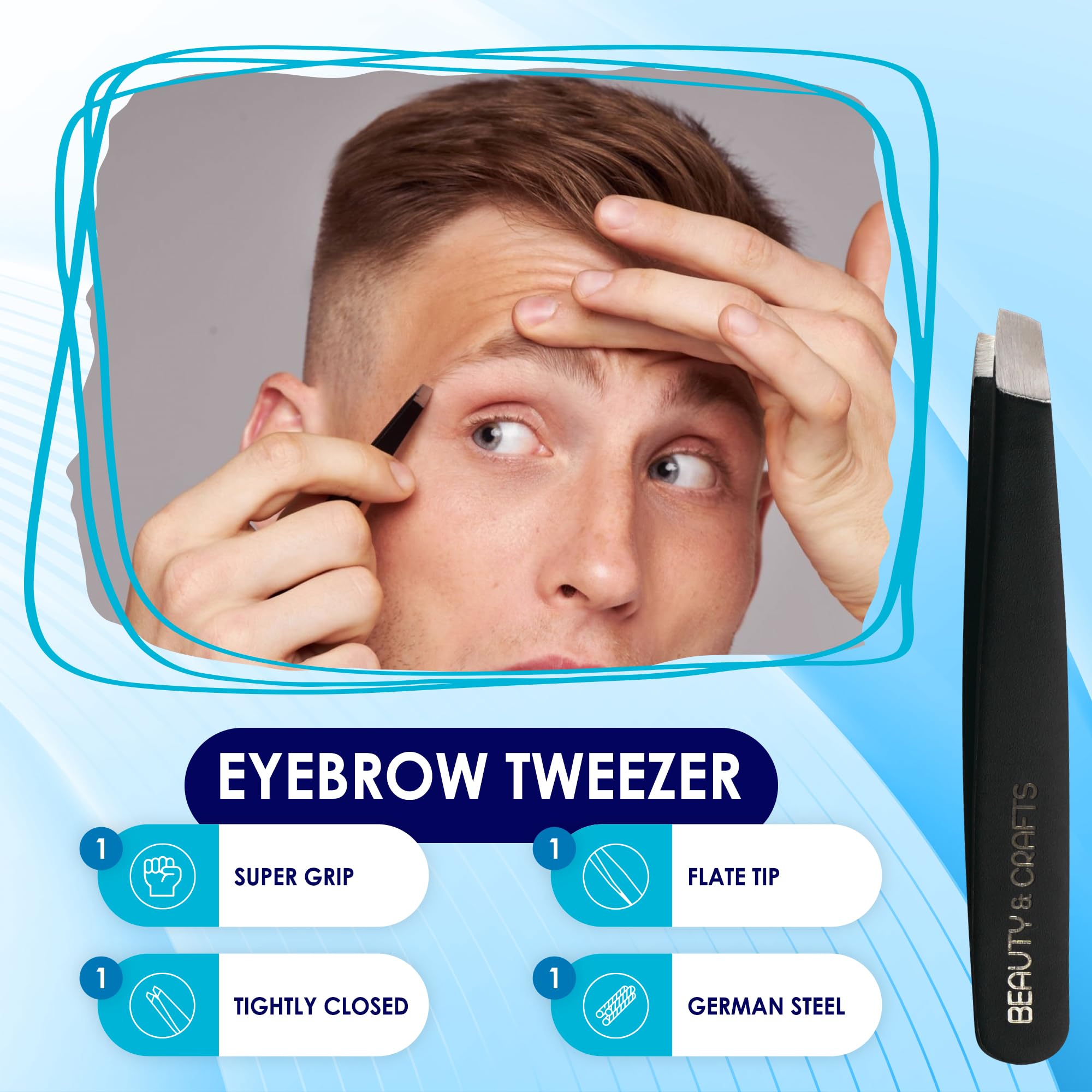 5'' Professional German Beard Scissors For Men- 2 Mustache Combs For Facial Hair With Beautiful Pouch & Tweezer - Mustache Sciss