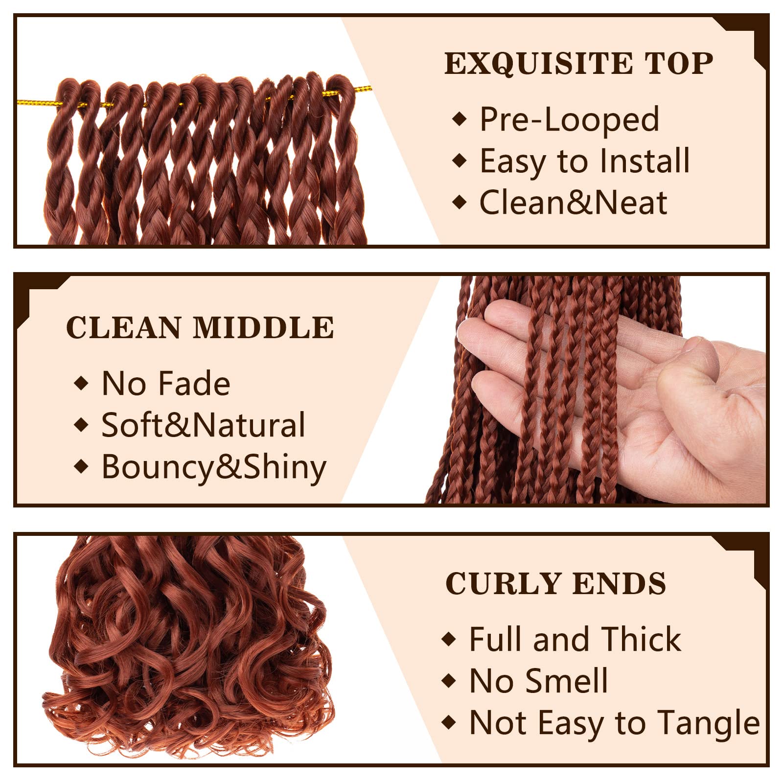 COOKOO 9 Packs Copper Red French Curl Crochet Braids 18 Inch Pre Looped French Curly Braiding Hair Ginger for Women Box Braids C