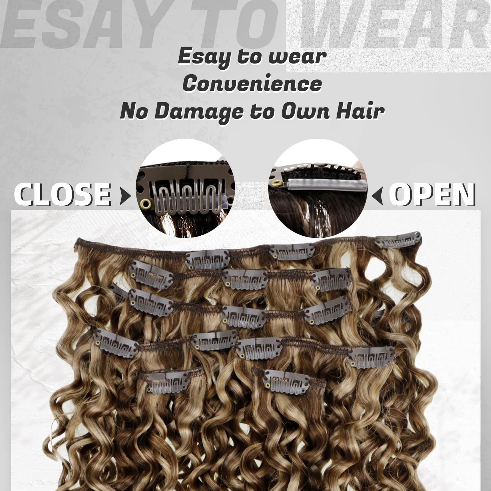 Hetto Loose Curly Hair Extensions Clip in Real Human Hair 20 Inch Natural Wavy Clip in Hair Extensions Human Hair Blonde Highlig