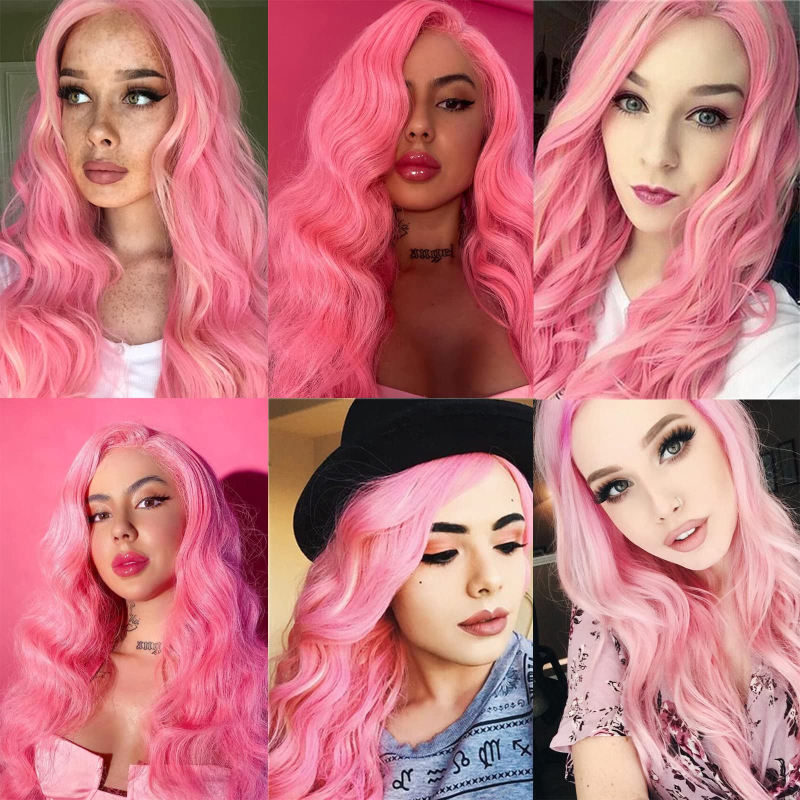 Ybymcai Pink Wig - Long Pink Wavy Wigs For Women Middle Part Pastel Pink Wig 26 Inch Natural Curly Synthetic Wig Heat Resistant