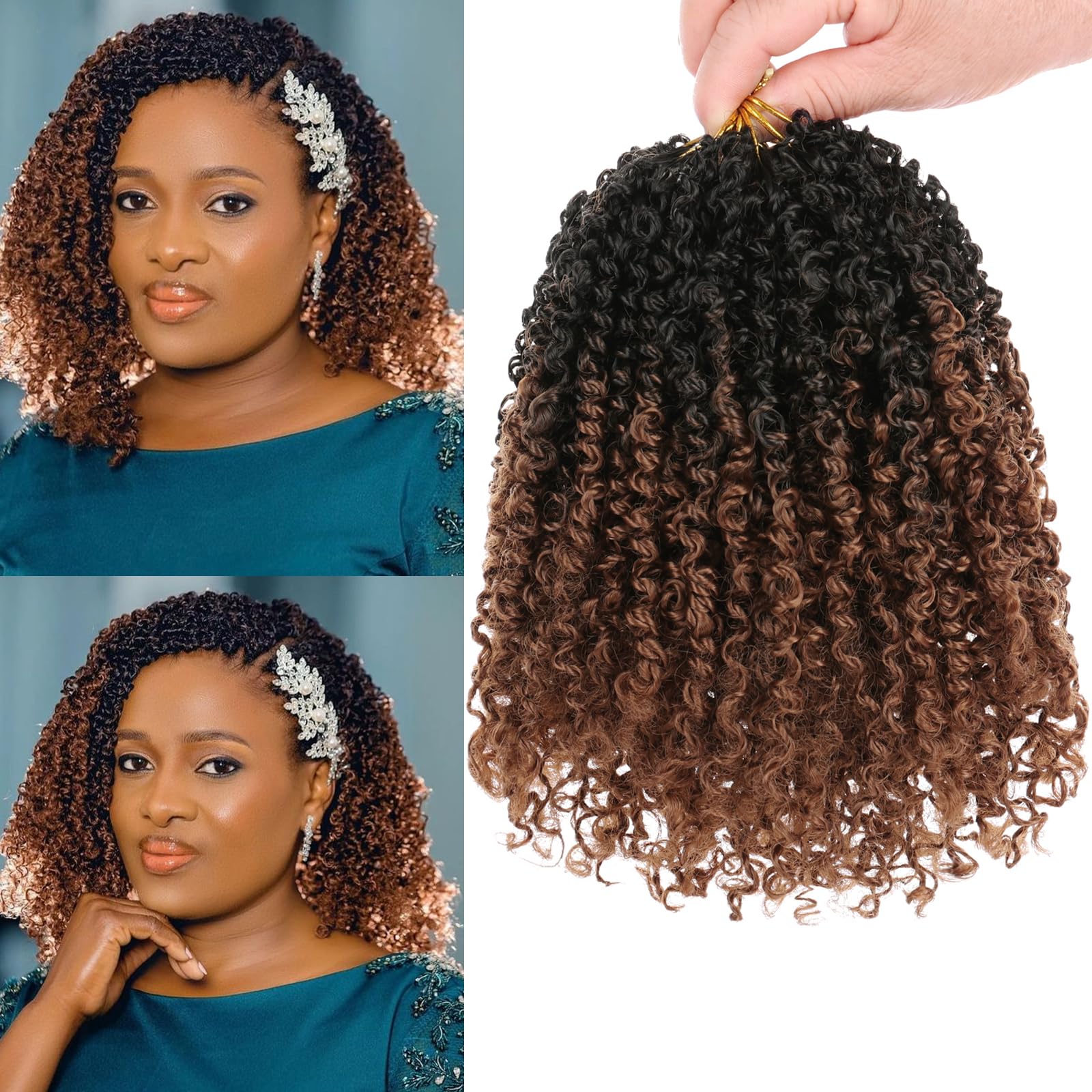 Unionbeauty 10 Inch Pre-twisted Yanky Twists Crochet Braids Hair 8PCS Pre-looped Ombre Brown Senegalese Twist Micro Passion Twis