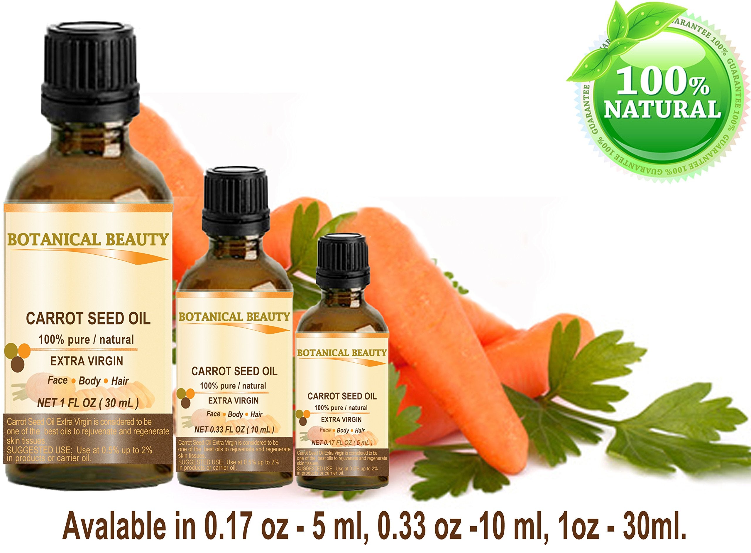 Botanical Beauty Carrot Seed Oil 100% Pure/Natural/Extra Virgin/Unrefined/Cold Pressed/Undiluted Carrier Oil. 0.33 Fl.Oz.- 10 Ml