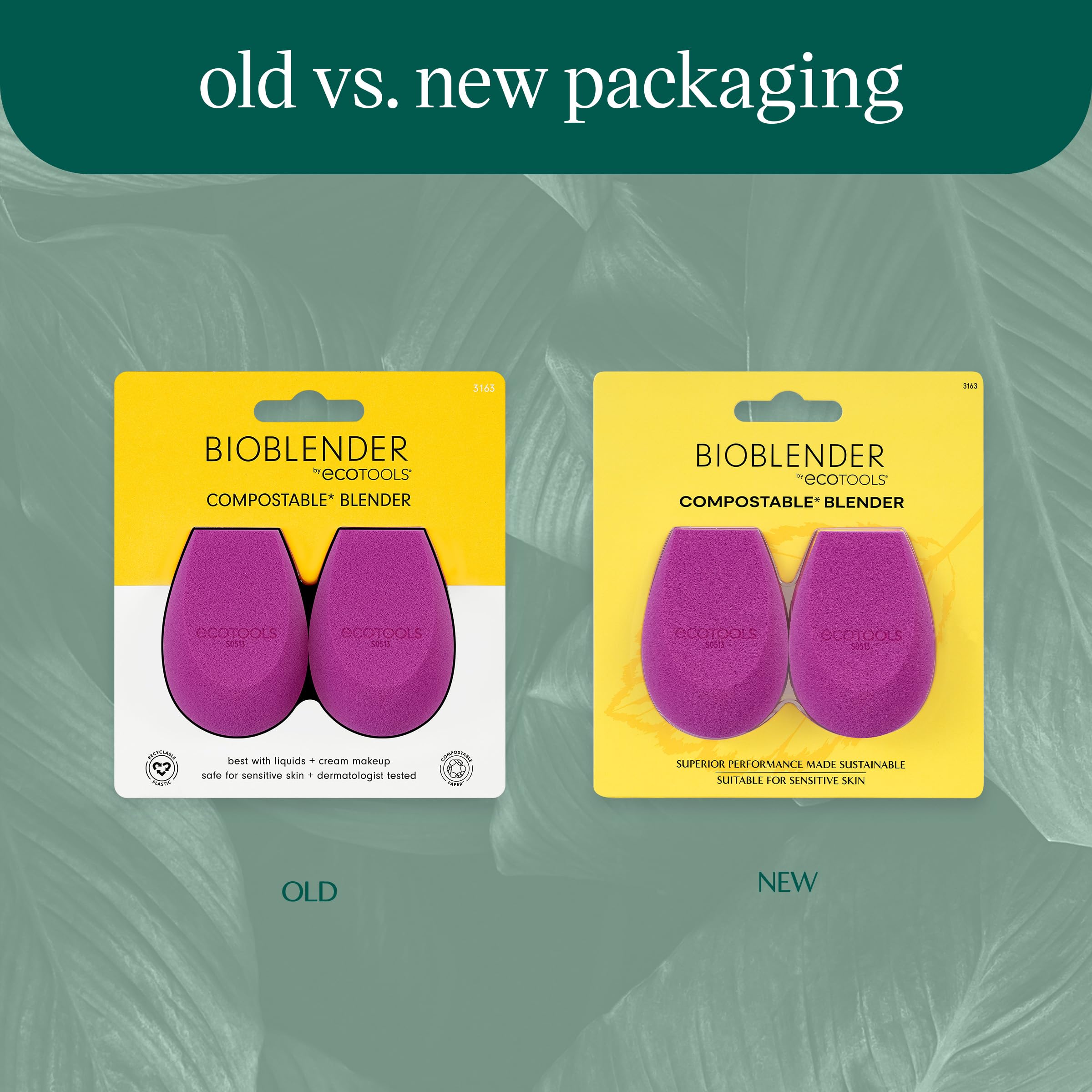 EcoTools Bioblender Makeup Sponge Duo, Compostable Makeup Blender, For Liquid & Cream Foundation, Seamless Application, Eco-Frie