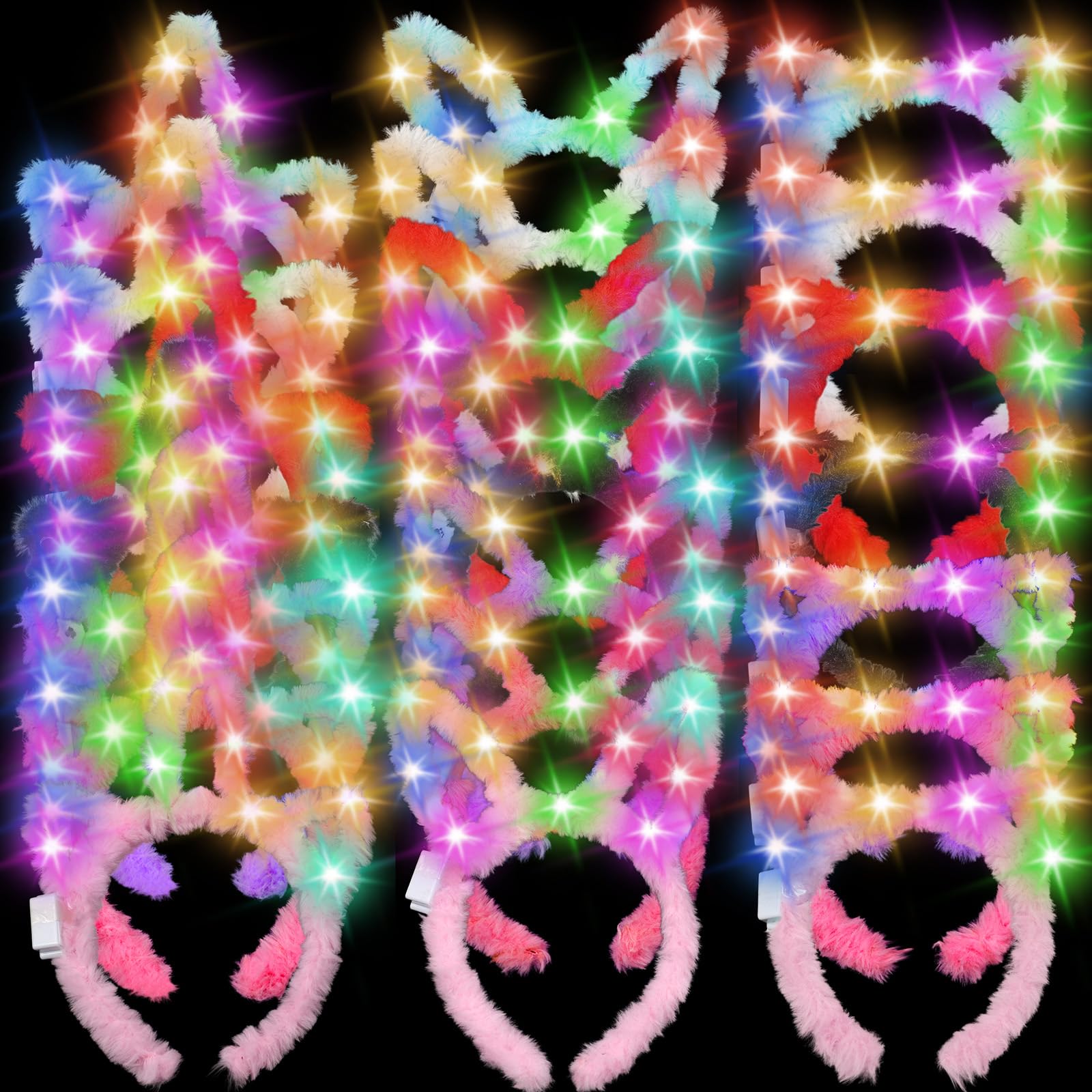 Giegxin 42 Pcs Glow in the Dark Headband Set Unicorn Headband Cute Light up Cat Ear Luminous Rabbit Bunny Ear for Party (Long Ha