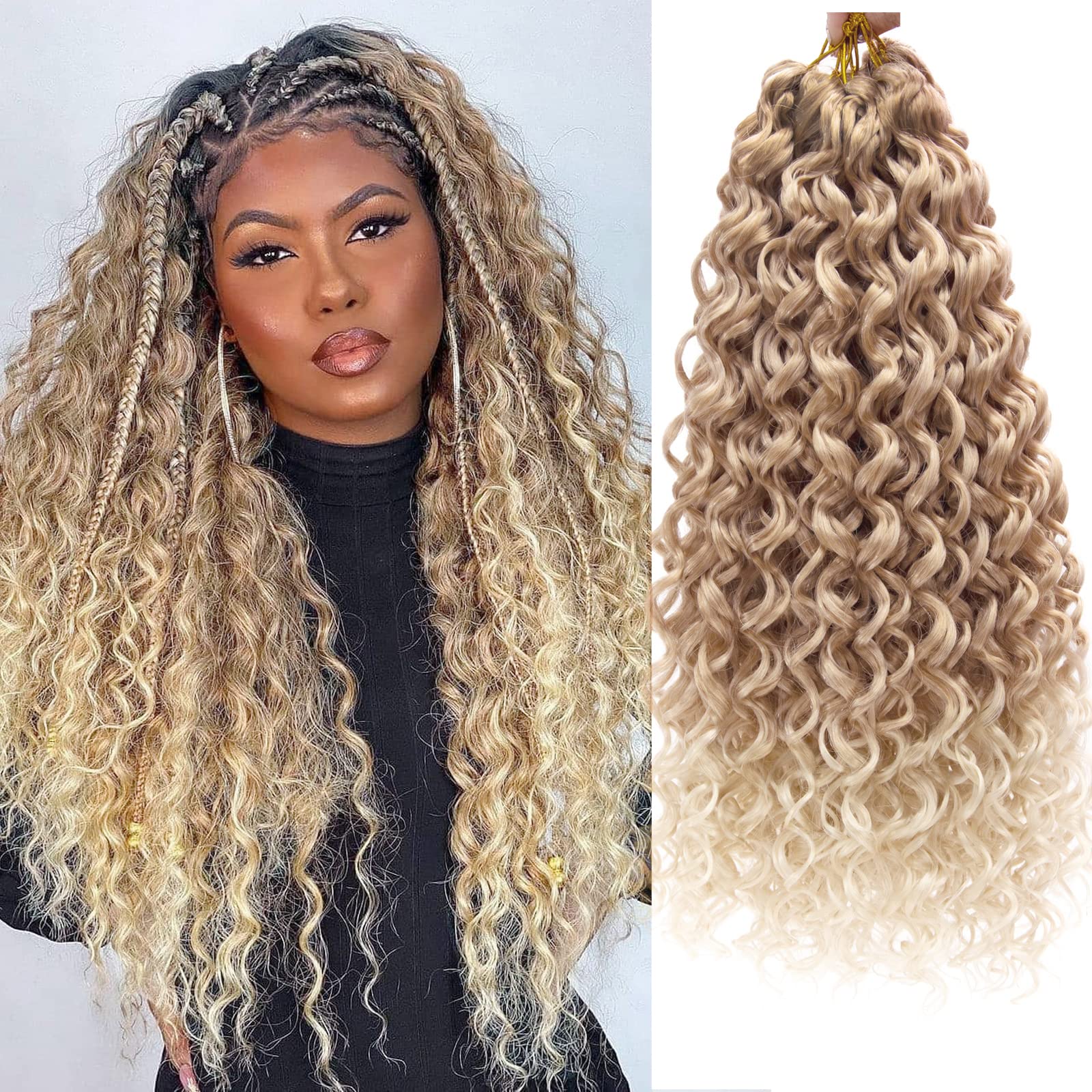 GoGo Curl Crochet hair 18inch Ombre Blonde Deep Wave Crochet hair,Synthetic Deep Twist Crochet Braids Bohemian Crochet Braiding 