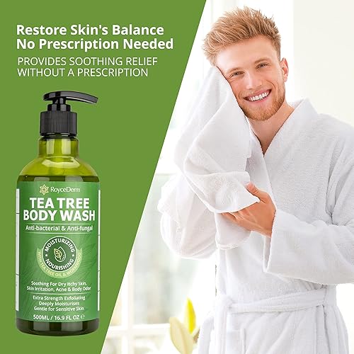 Roycederm Antifungal Body Wash - Tea Tree, 16.9 Fl Oz, Green - For Acne, Tinea Versicolor, Jock Itch, Athlete's Foot, Body Odor