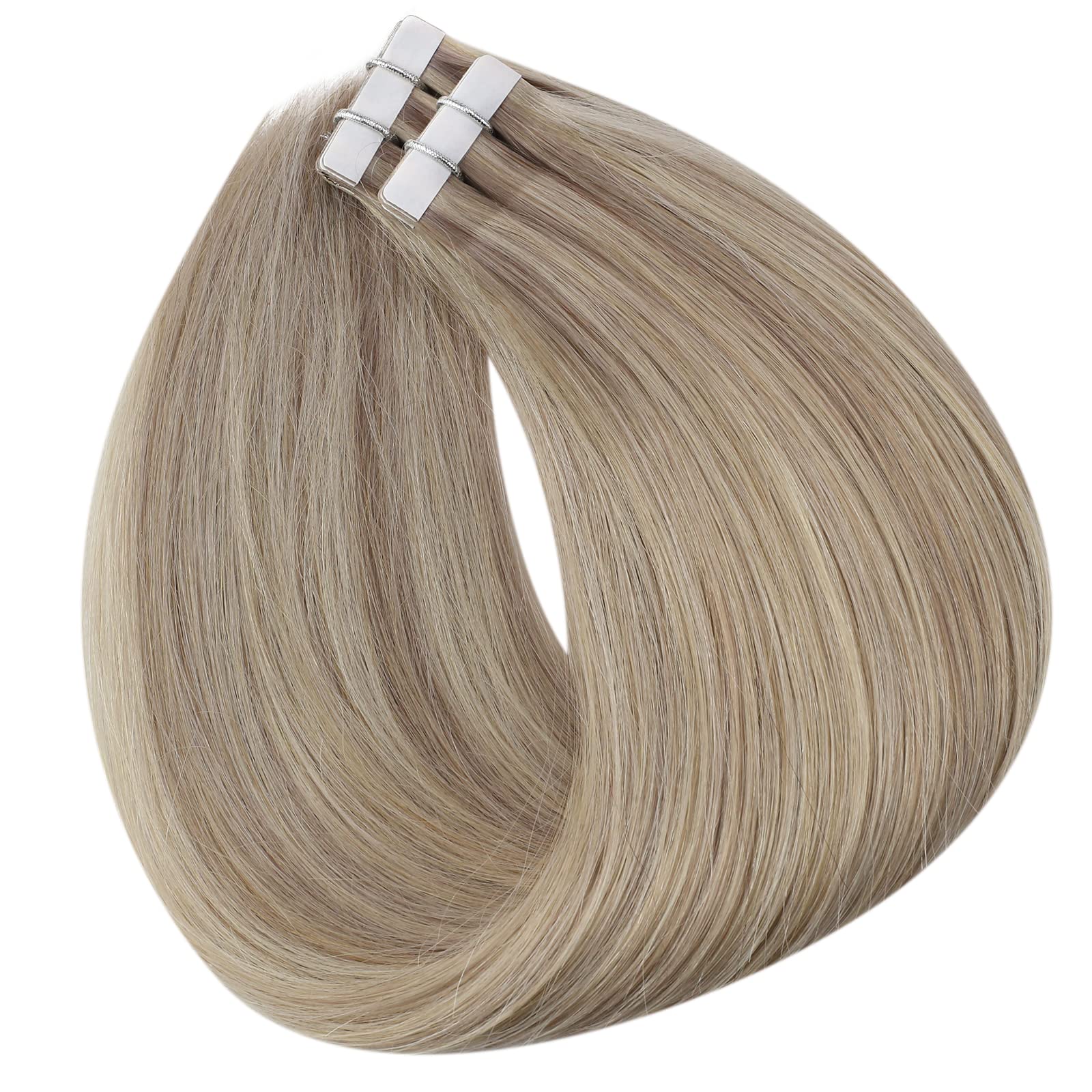 Full Shine Tape In Hair Extensions Human Hair 18Inch Blonde Hair Extensions Remy Hair Ash Blonde Hair Extensions Highlight With