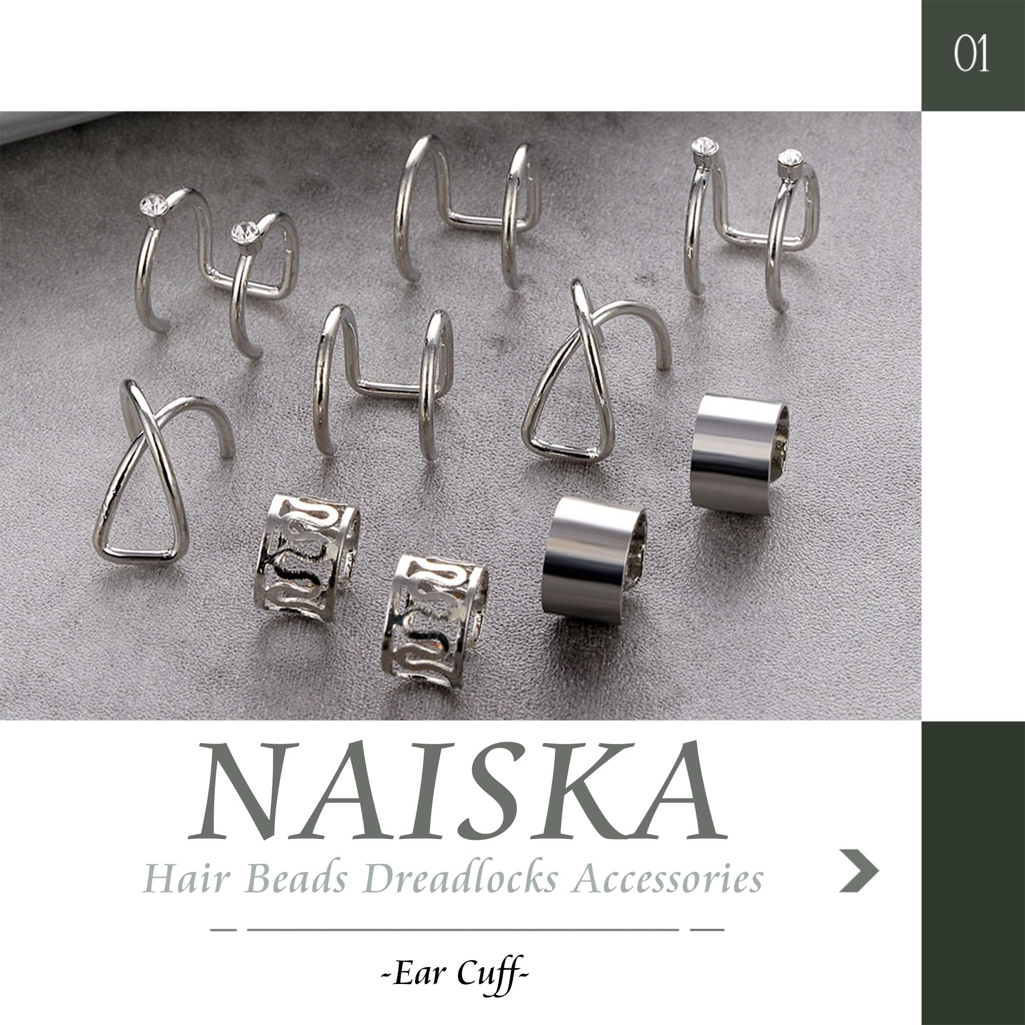 NAISKA 24PCS Hair Jewelry for Braids with Crystal Rhinestone Loc Dreadlock Accessories Metal Alloy Braid Clips Non-Piercing Ear