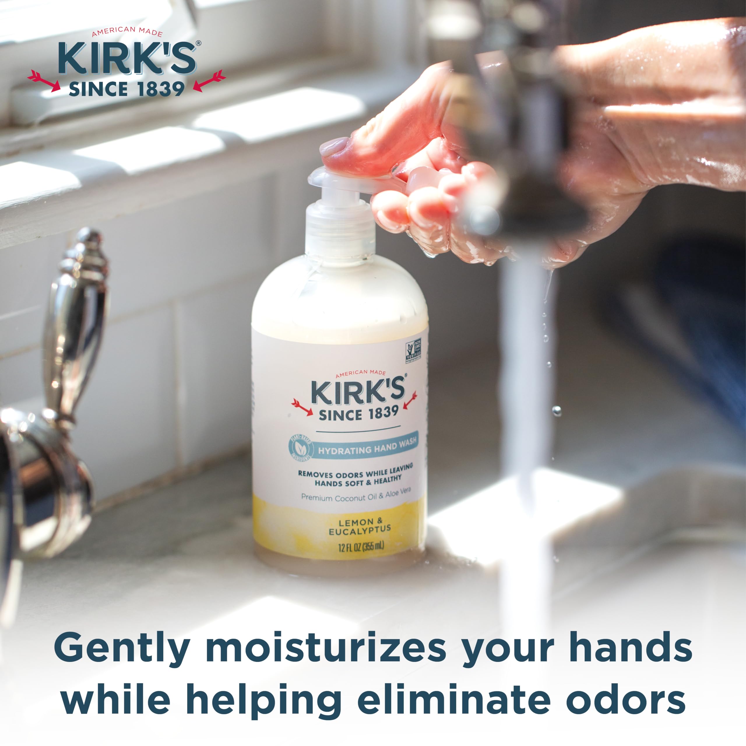 Kirks Odor-Neutralizing Clean Hand Soap Castile Liquid Soap Pump Bottle  Moisturizing & Hydrating Kitchen Hand Wash  Lemon & Euc