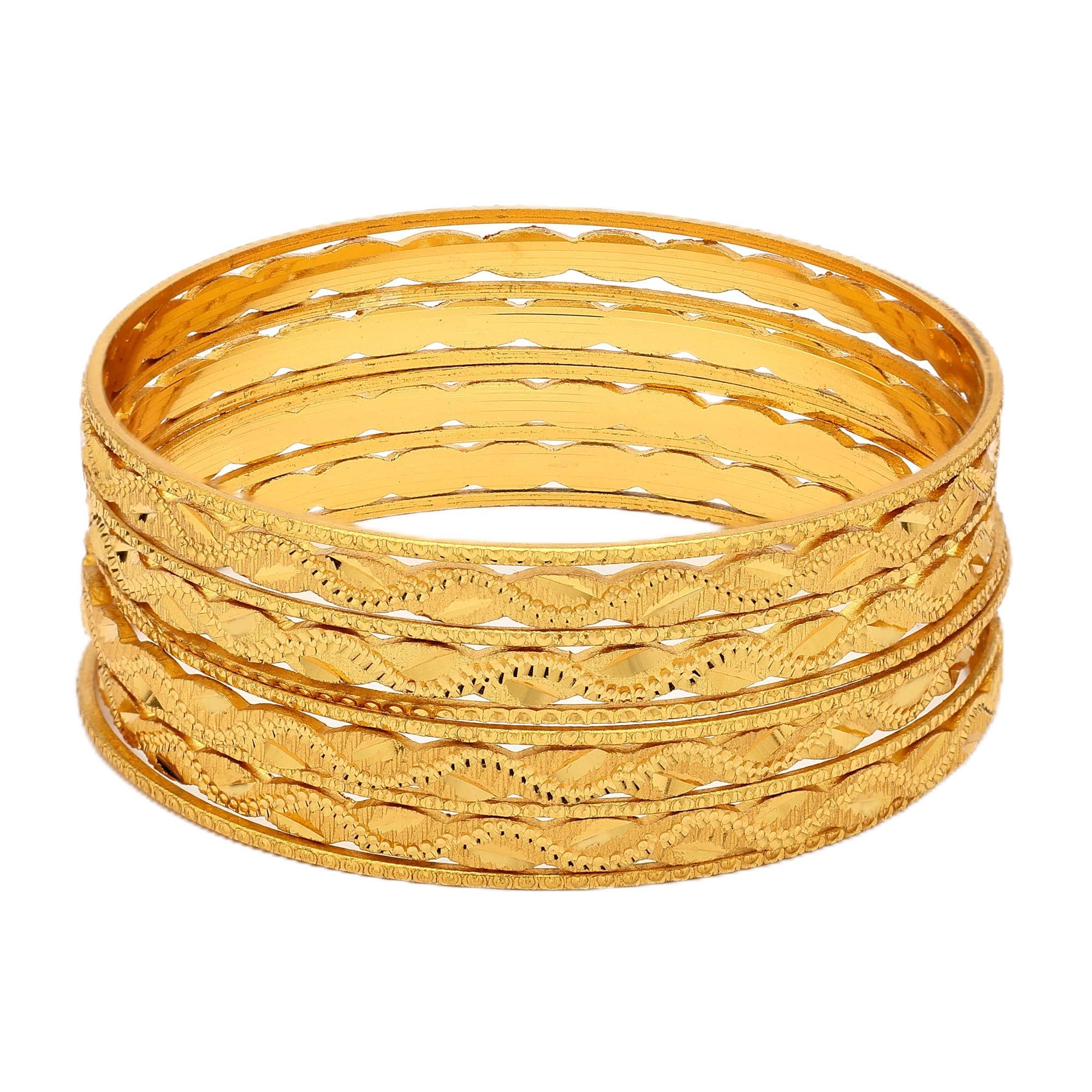 ZENEME Fashion Latest One Gram Gold Plated Set of 10 Traditional Bangles for Women and Girls (2.6 Inch)