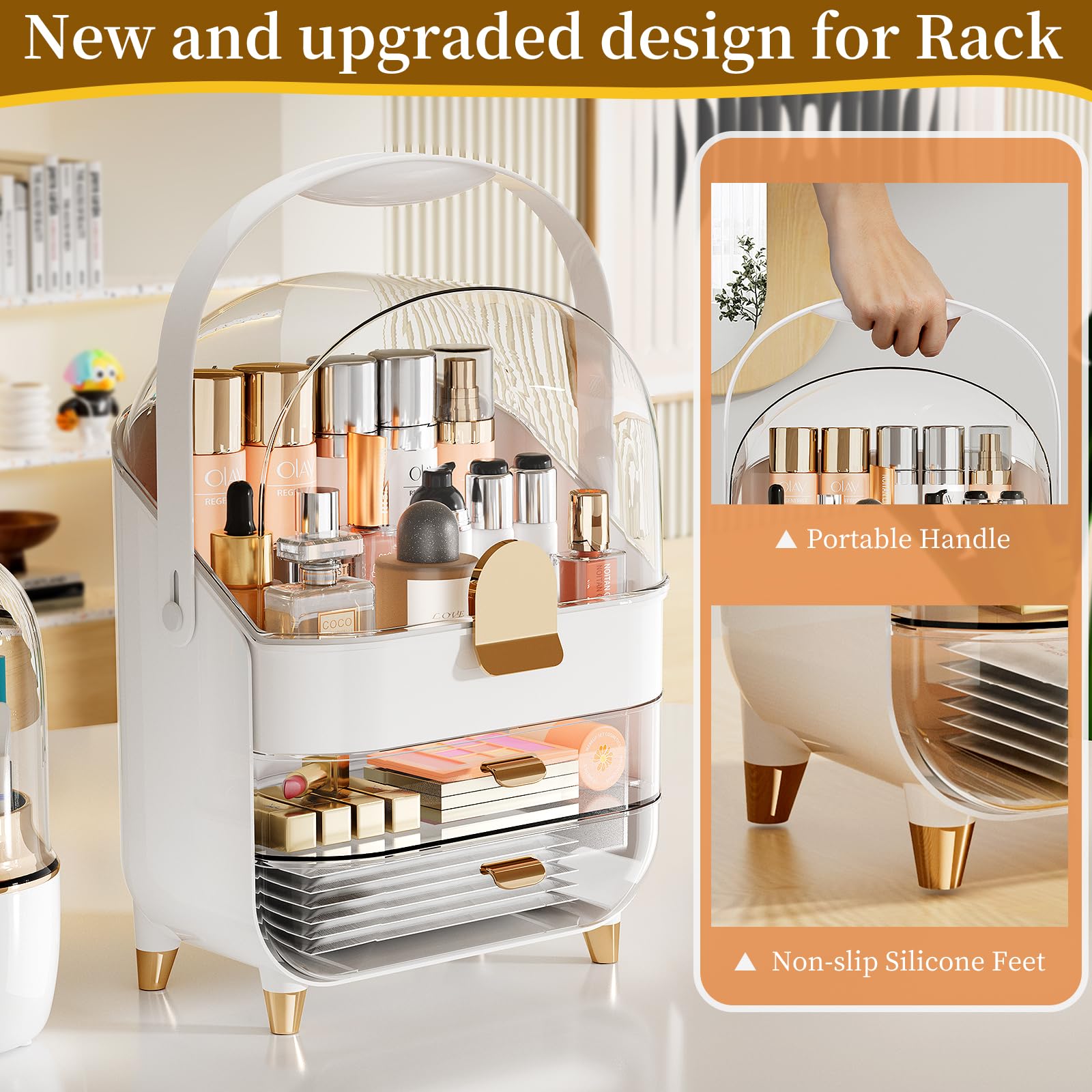Makeup Organizer Skincare Organizers With Brush Holder, 3 Layers Large Capacity Cosmetic Storage,Make Up Storage Organizers With