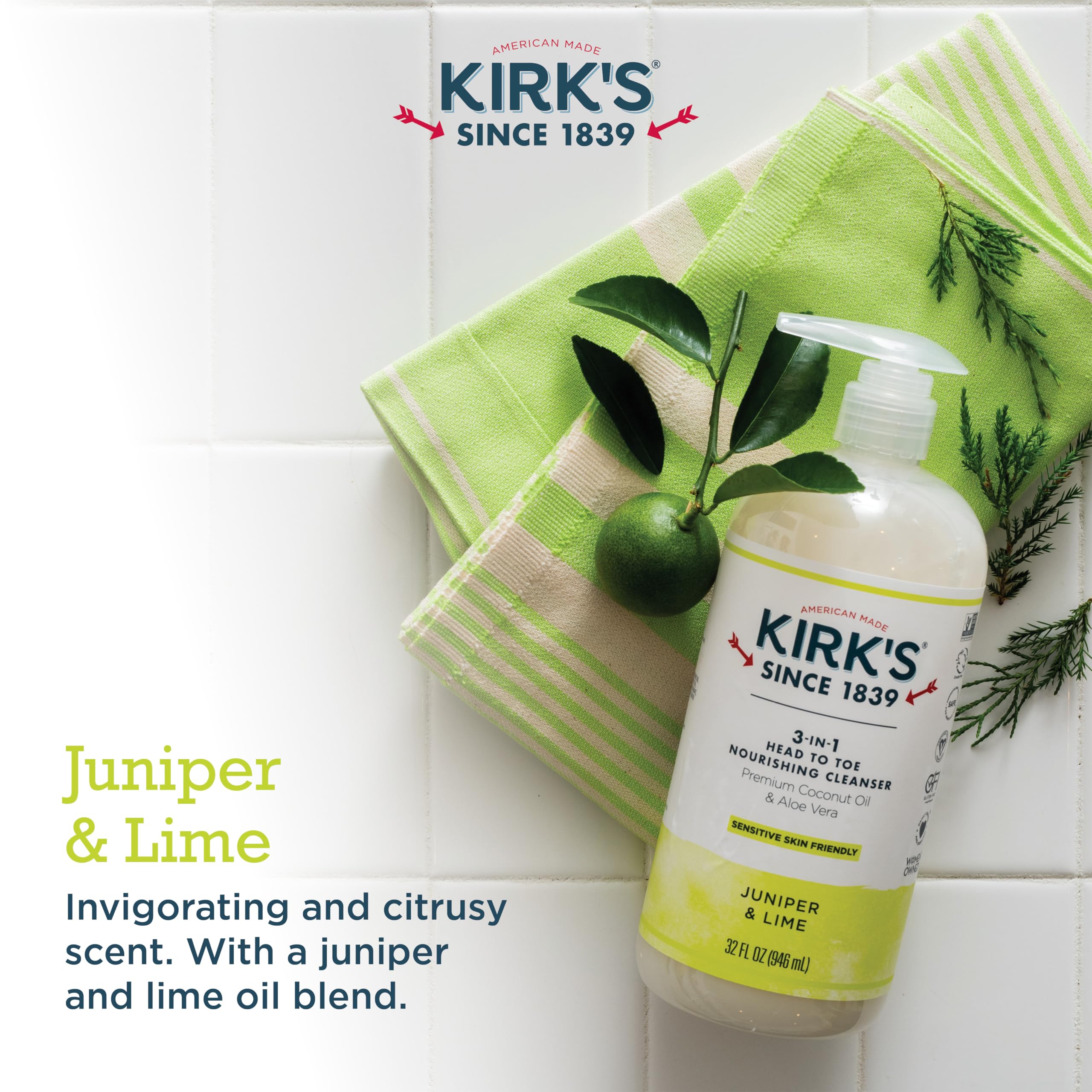 Kirks 3-In-1 Castile Liquid Soap Head-To-Toe Clean Shampoo, Face Soap & Body Wash For Men, Women & Children  Coconut Oil + Aloe