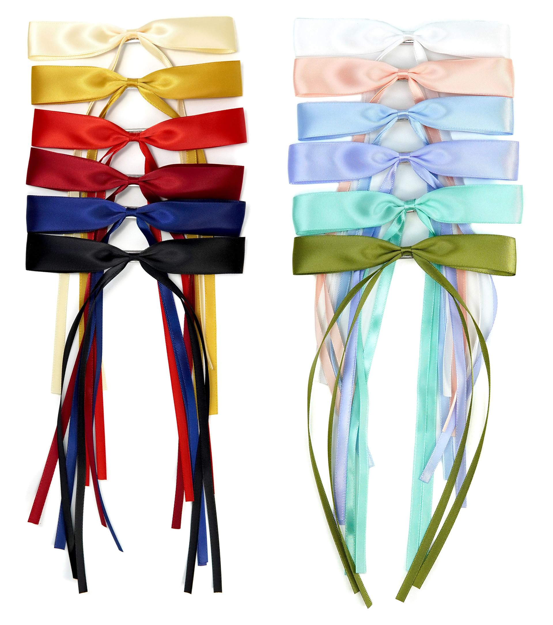 SINNKY 12 PCS Hair Bows for Women, Hair Ribbon with Long Tail Riboon Hair Clips for Women Girls, Hair Barrettes with Bow Accesso
