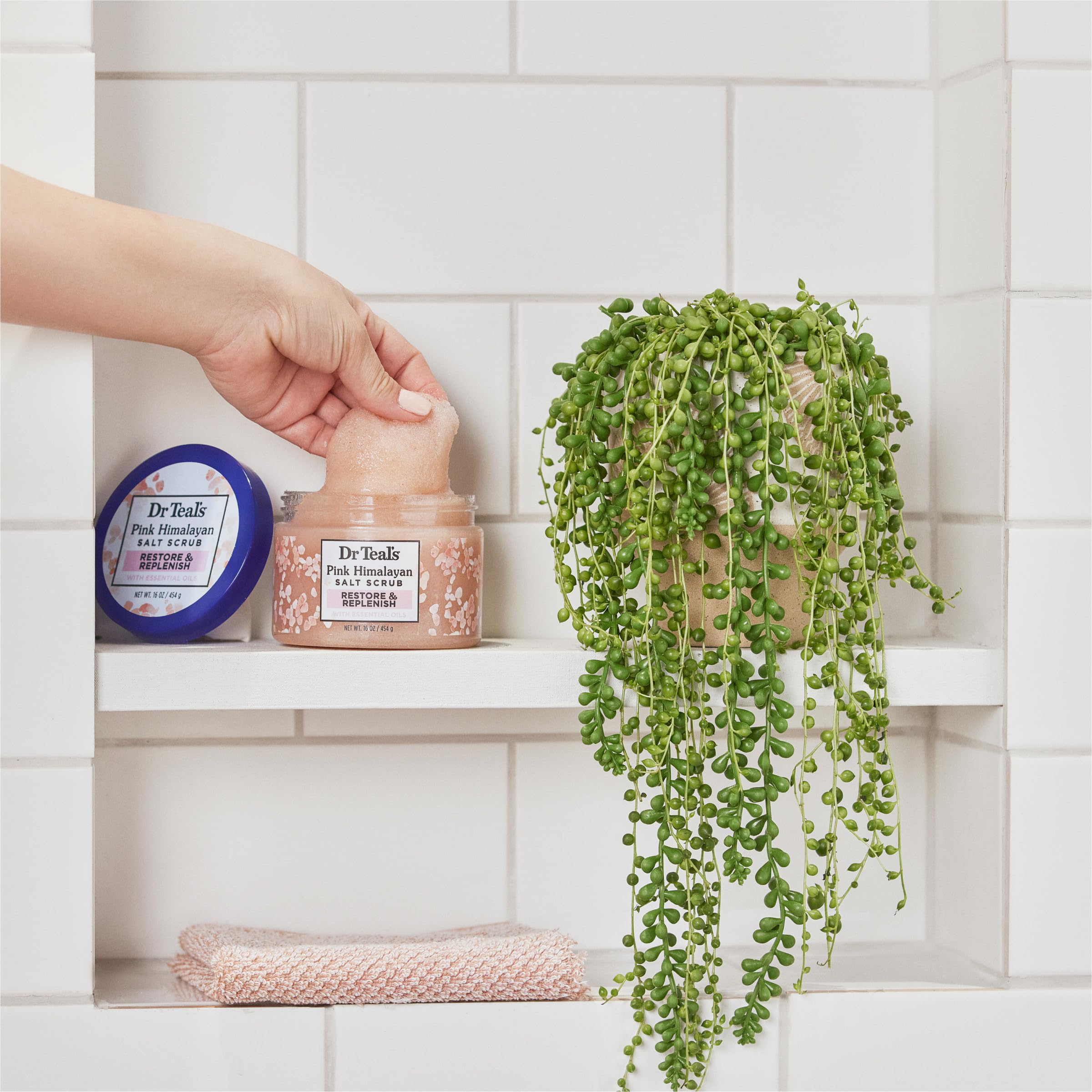Dr Teal's Pink Himalayan Salt Body Scrub, Restore & Replenish with Pure Epsom Salt & Essential Oils, 16 oz (Pack of 3)