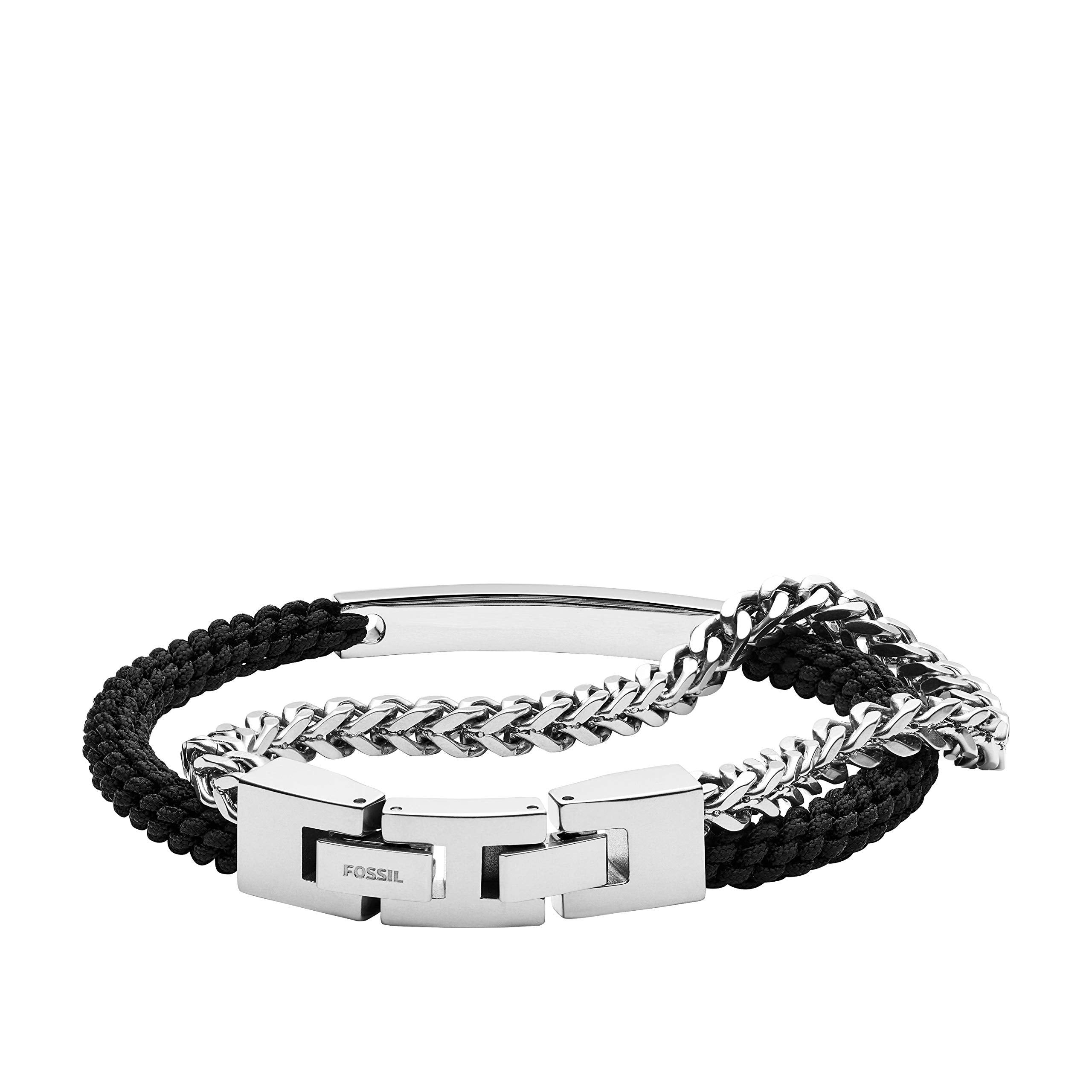 Fossil Men's Stainless Steel Engravable ID Bracelet, 180mm-195mm, Silver/Black, Model: JF03325040