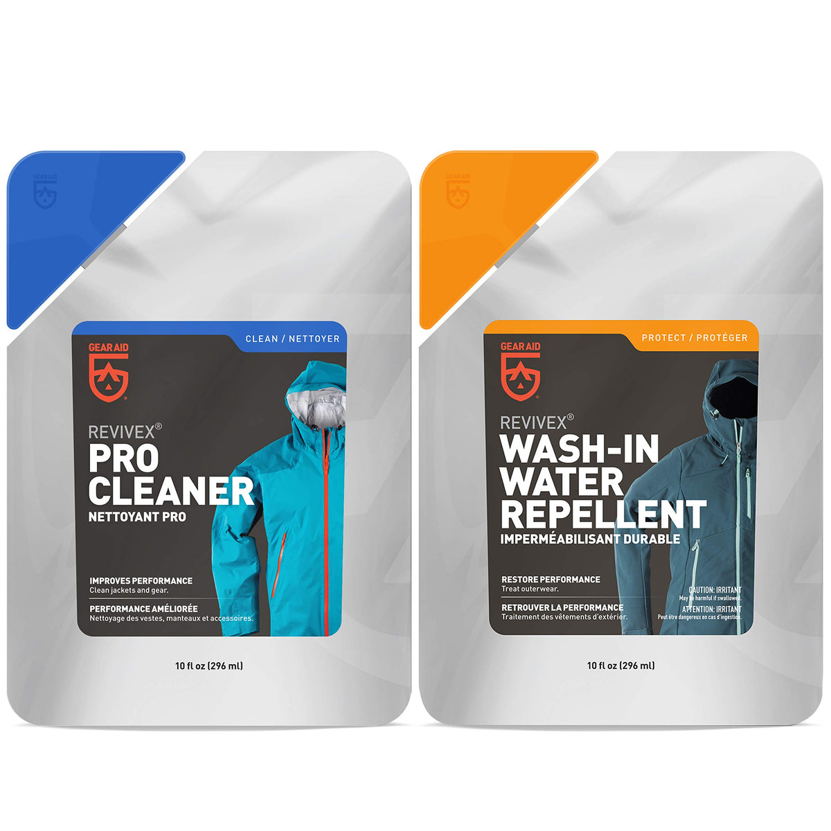 Gear Aid Care Kit With Revivex Pro Cleaner And Revivex Wash-In Water Repellent, Clear, Two 10 Oz Packs