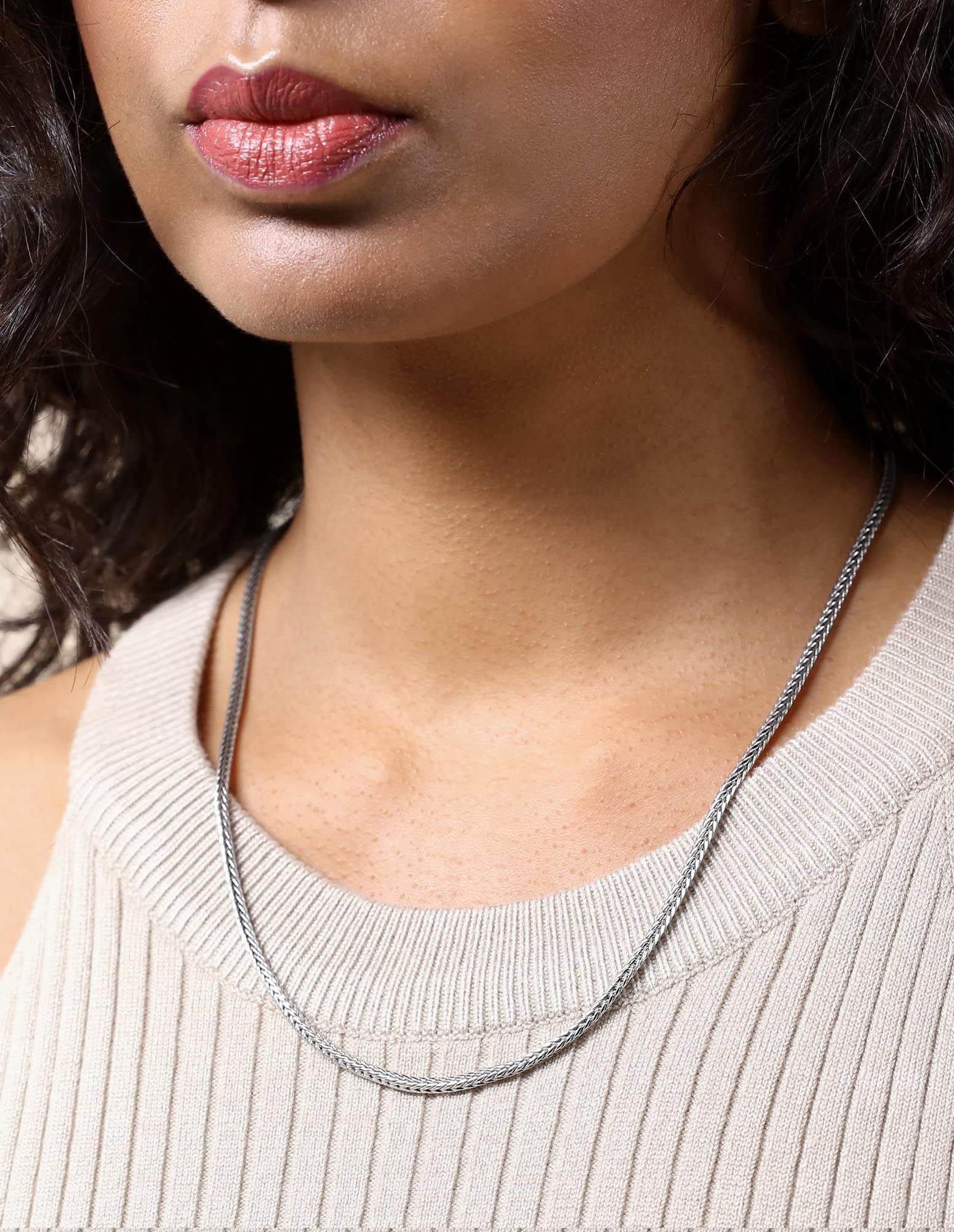 Waitsoul 925 Sterling Silver Square Foxtail Box Chain Lobster Clasp 2mm Silver Franco Chain for Men Women Silver Necklace Chain