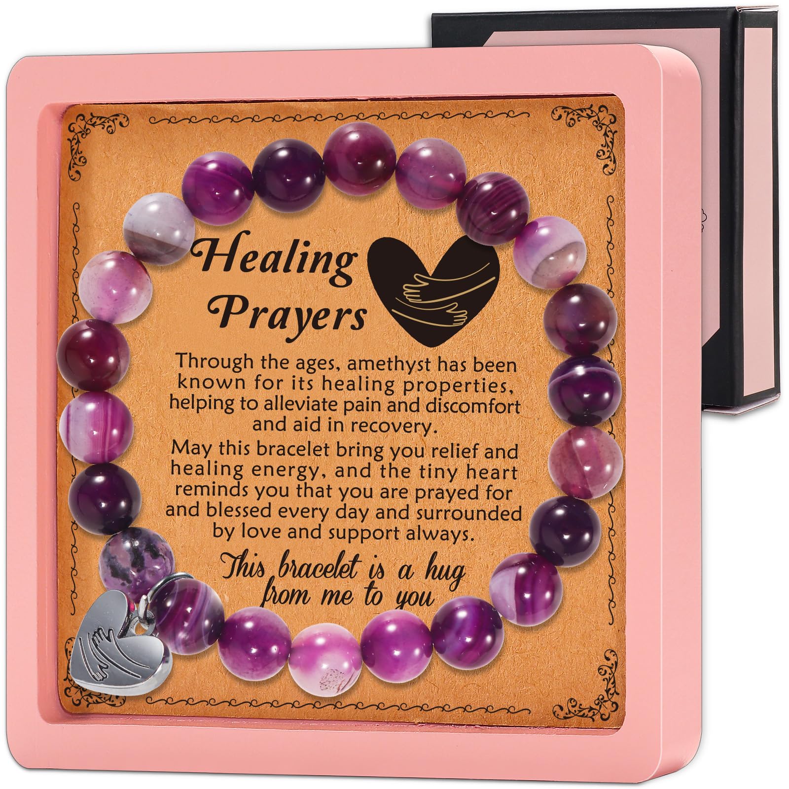 Get Well Inspirational Gifts Bracelets for Women Healing Purple Natural Stone Bracelet - Breast Cancer Care Gifts After Surgery 