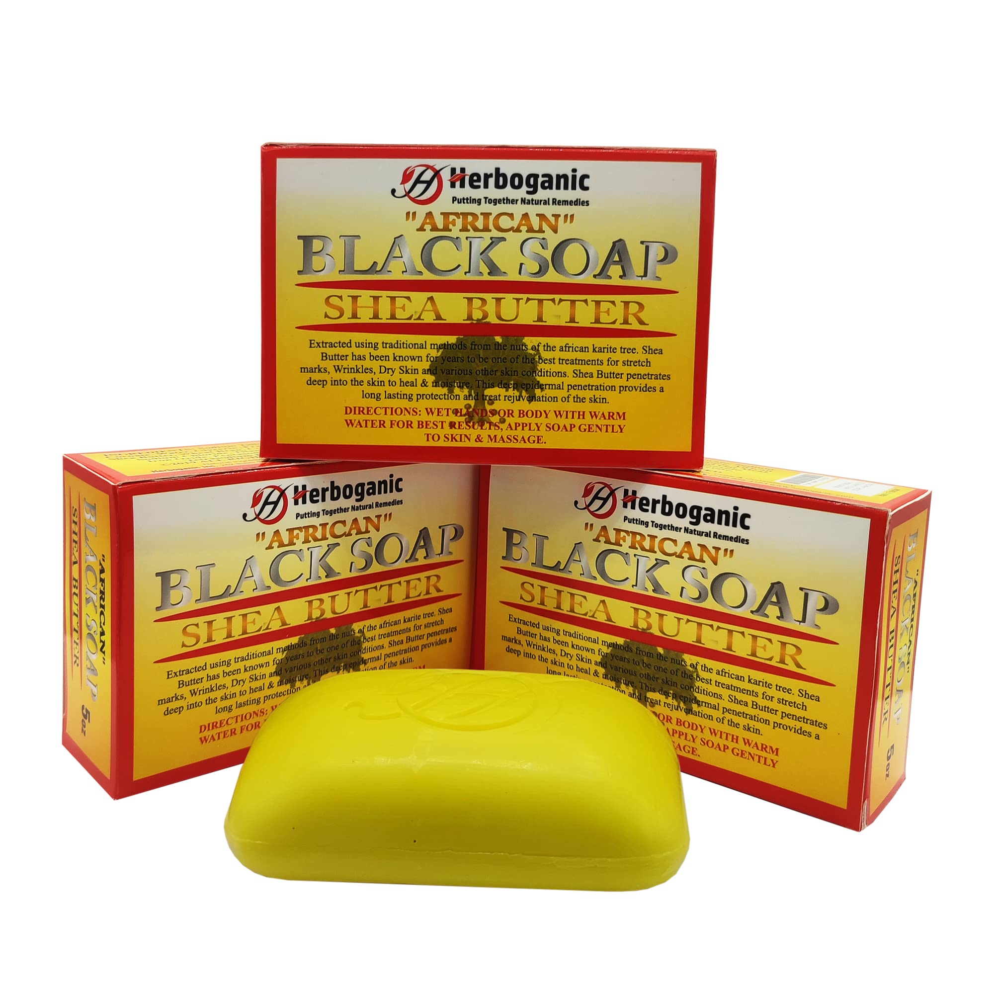 HERBOGANIC Africal Black soap With Shea Butter Herbal Soap | Pack of 3 of 5oz soap Bar | Natural Bar Soap for Face and Body | Hy