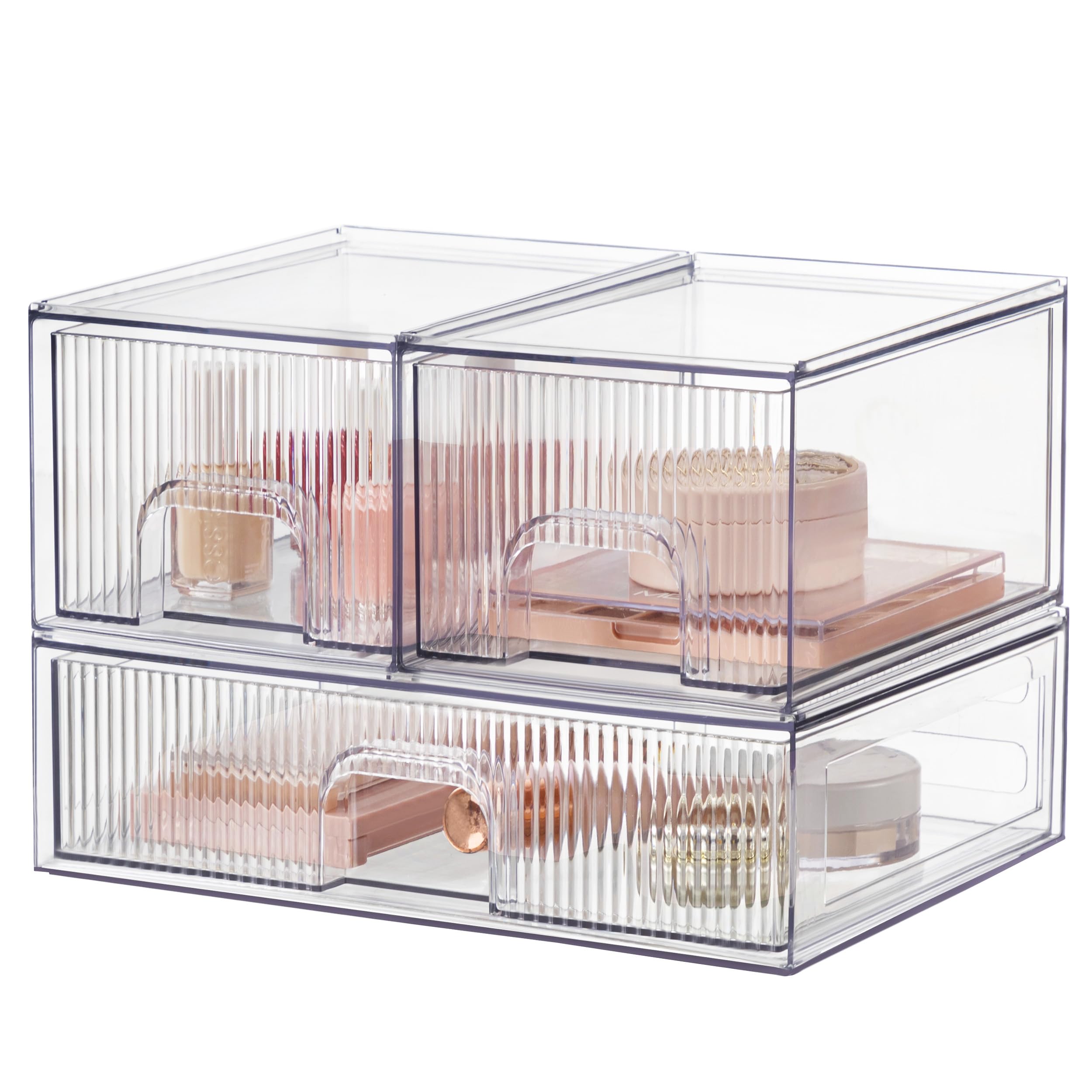 Hblife Stackable Clear Acrylic Storage Drawer Organizer - Set Of 3 Makeup And Bathroom Storage Bins - Versatile For Vanity, Unde